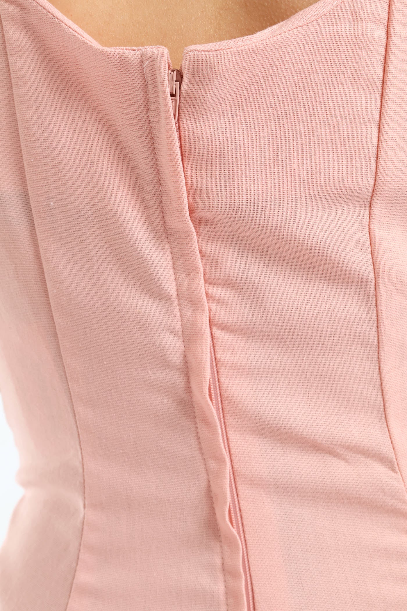 Panelled Fit & Flare Linen Midi Dress - Light Blush - Image 5