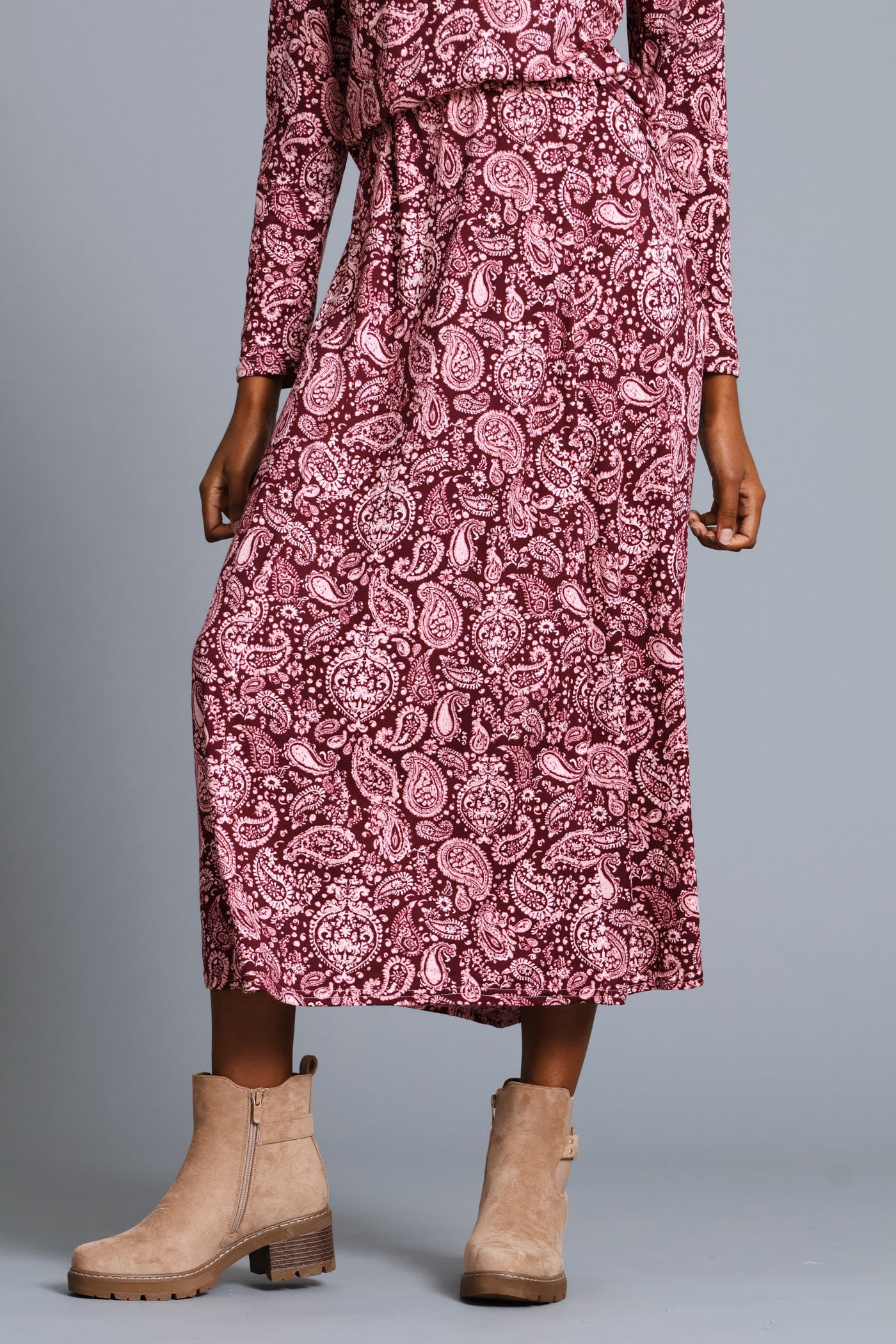 Panelled Fit & Flare Print Maxi Skirt - Plum - Image 2
