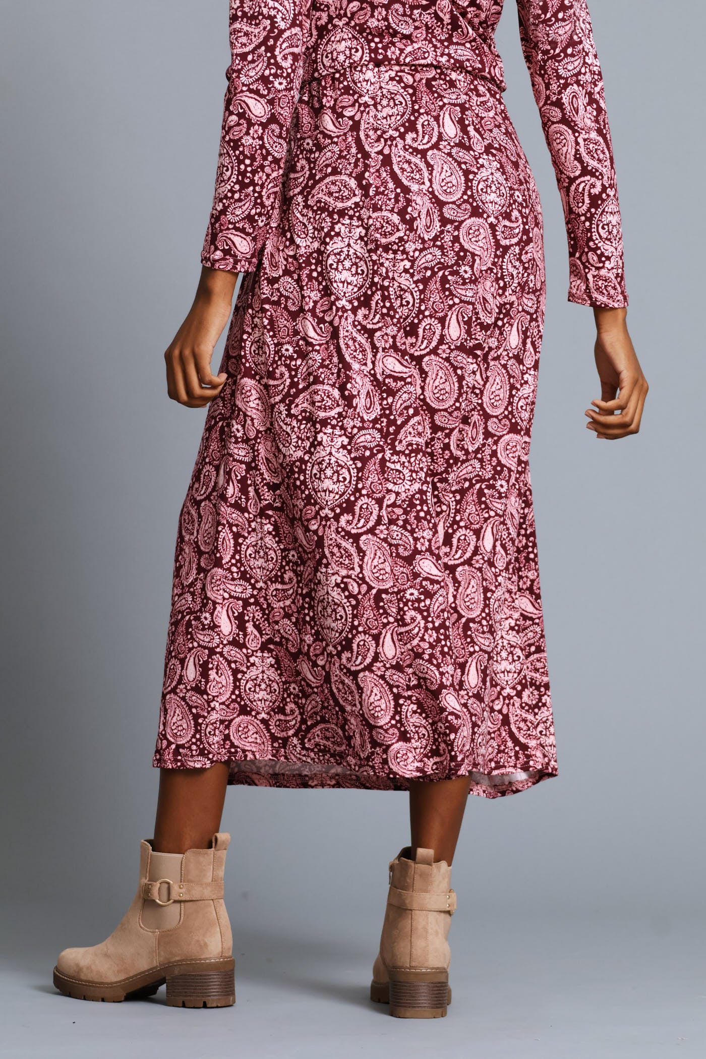 Panelled Fit & Flare Print Maxi Skirt - Plum - Image 4