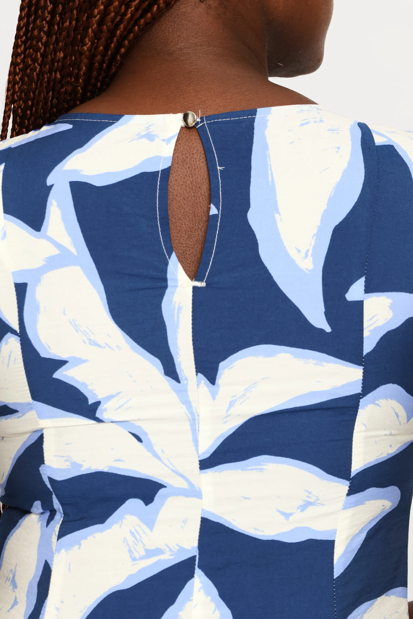 Panelled Fit & Flare Volume Print Midi Dress - Navy/Blue - Image 4