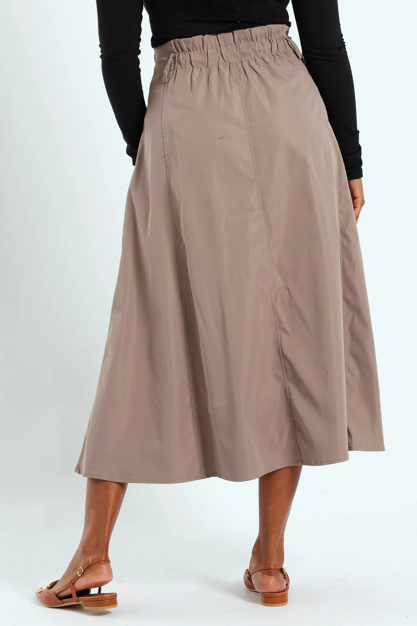 Panelled Flared Twill Midaxi Skirt - Taupe - Image 3