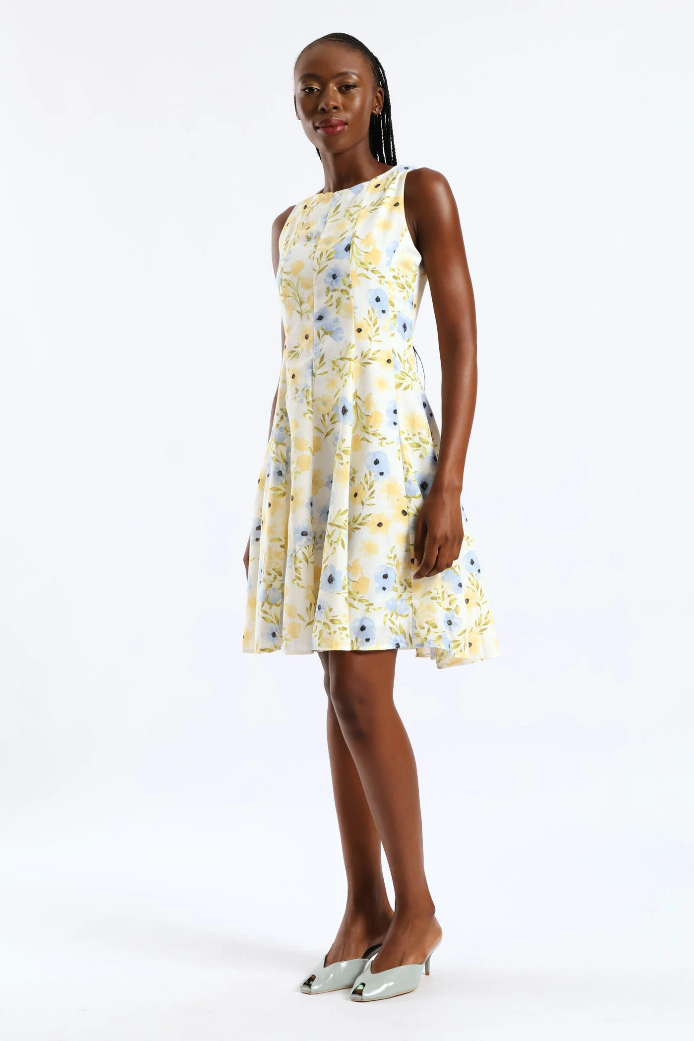 Panelled Floral Skater Dress - Cream - Image 2