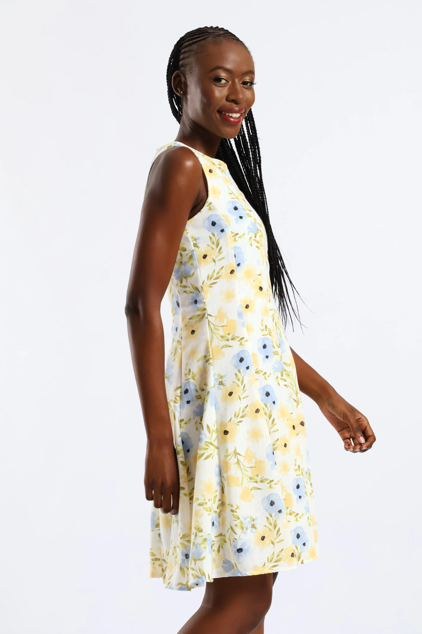 Panelled Floral Skater Dress - Cream - Image 5