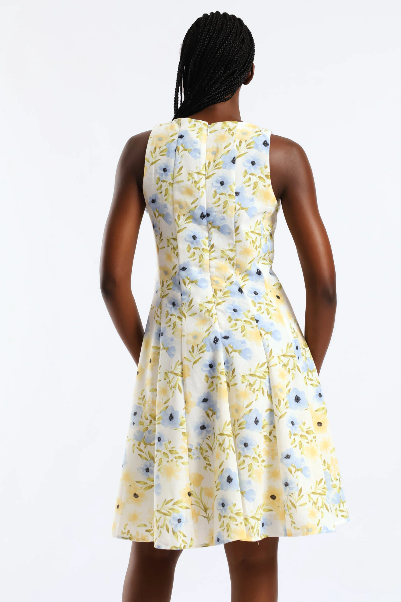 Panelled Floral Skater Dress - Cream - Image 6
