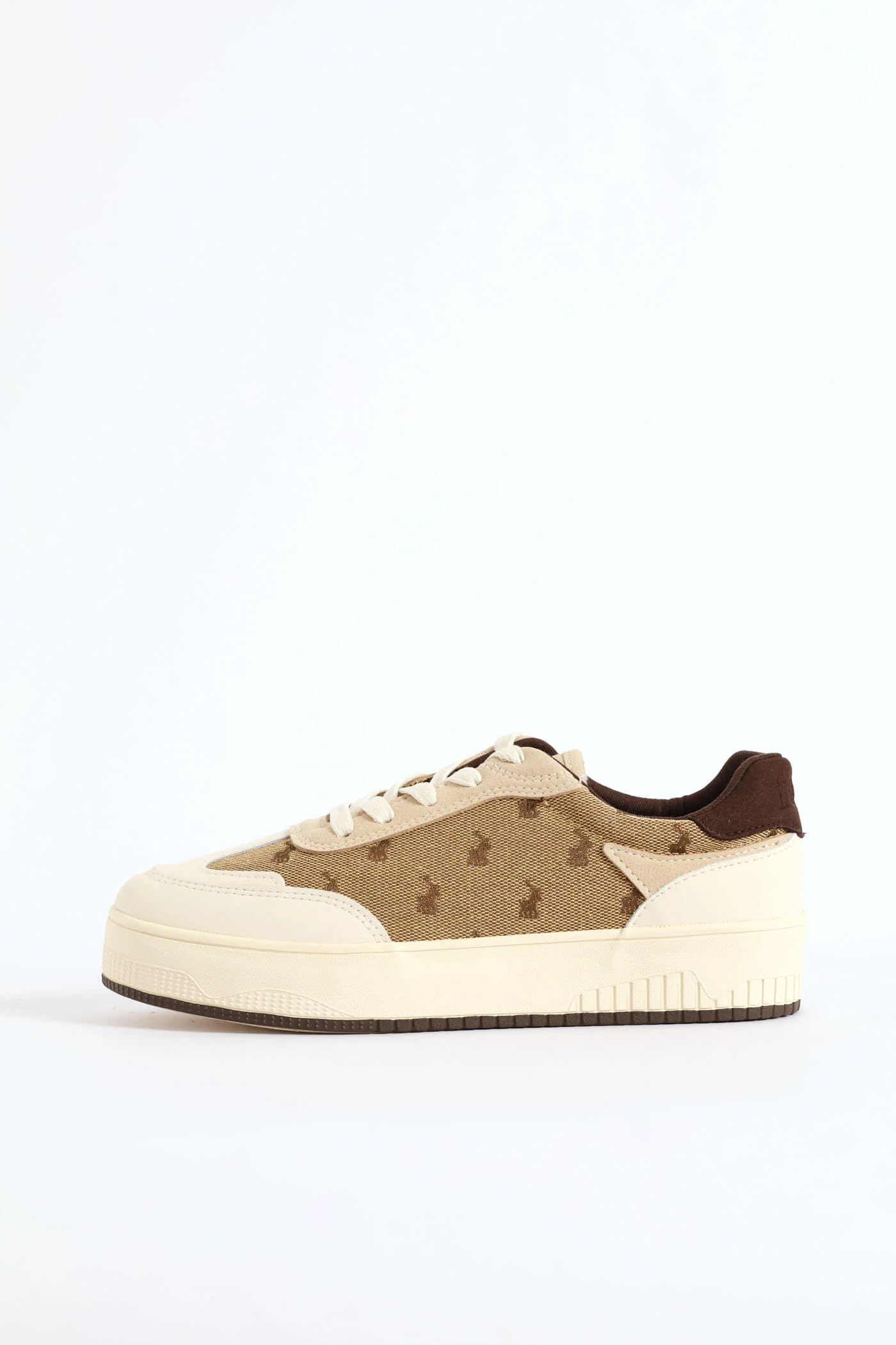 Panelled Jacquard Sneaker - Beige - Image 4
