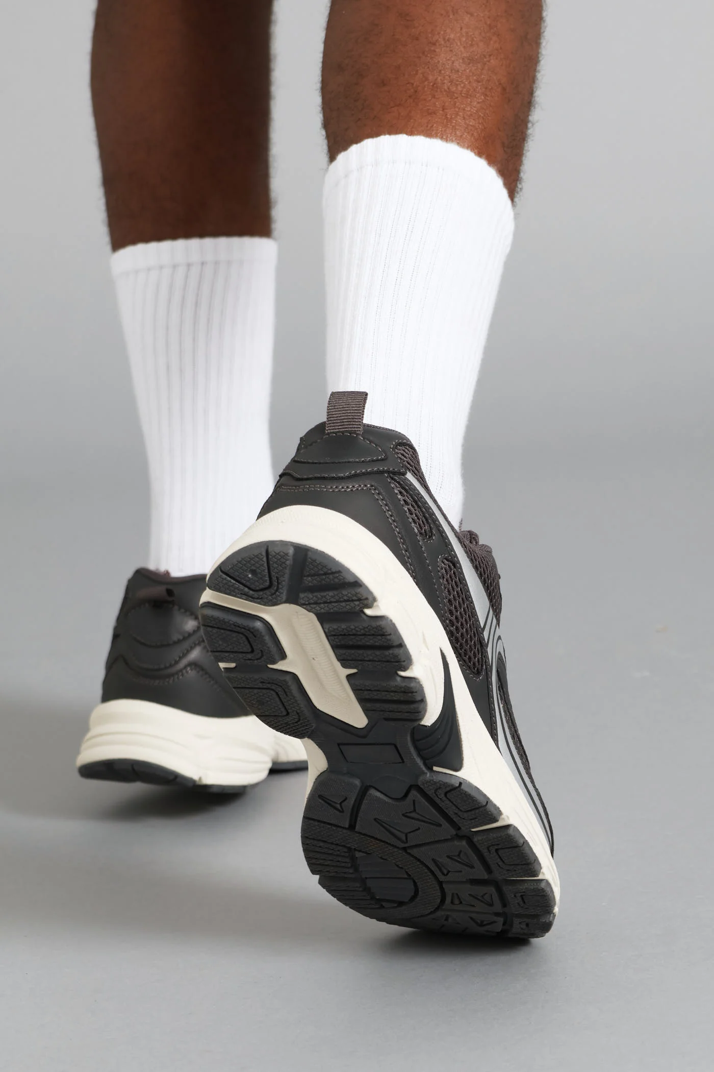 S ACTIVE Panelled Mesh PU Combo Trainer - Grey - Image 4