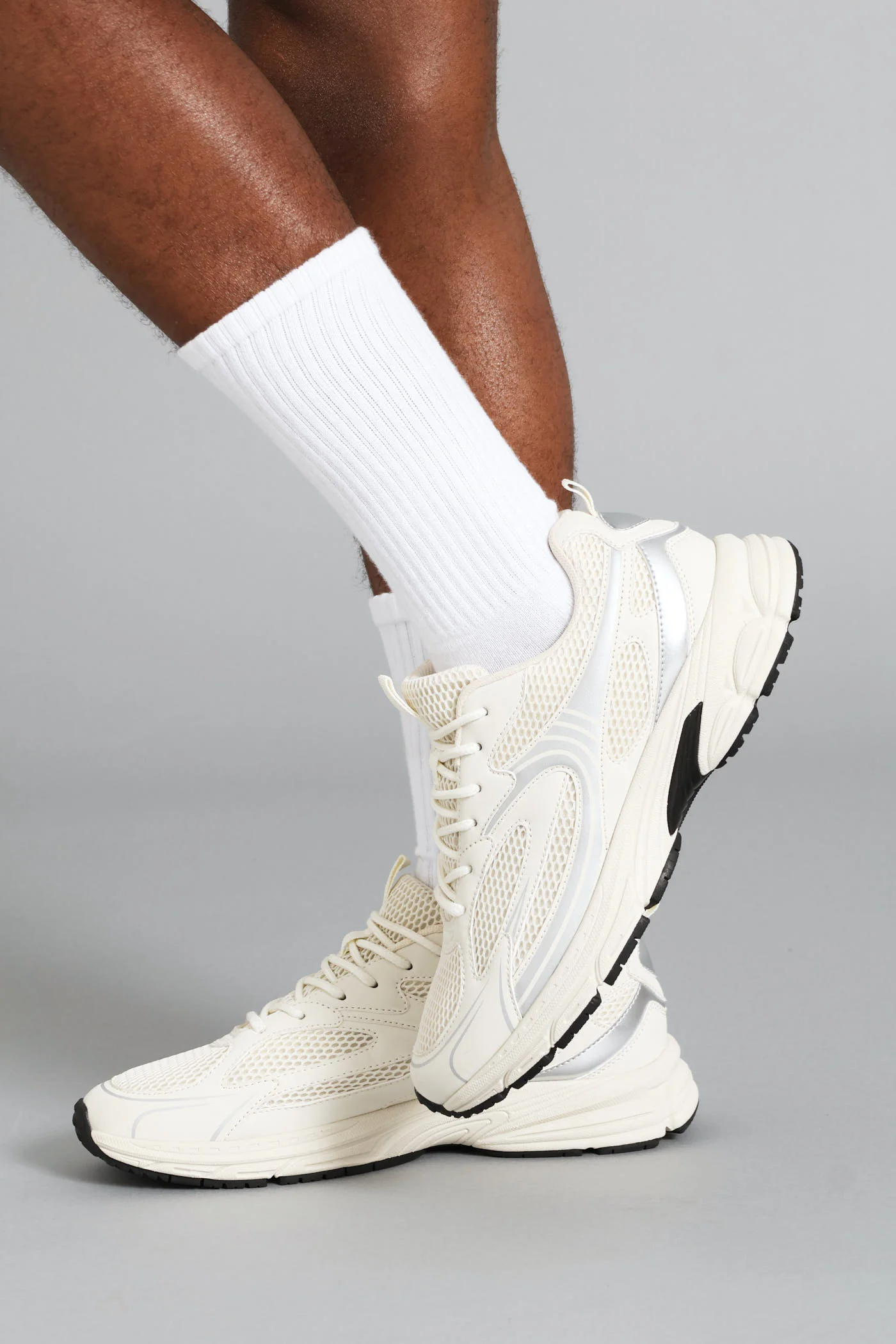 S ACTIVE Panelled Mesh PU Combo Trainer - Stone - Image 2
