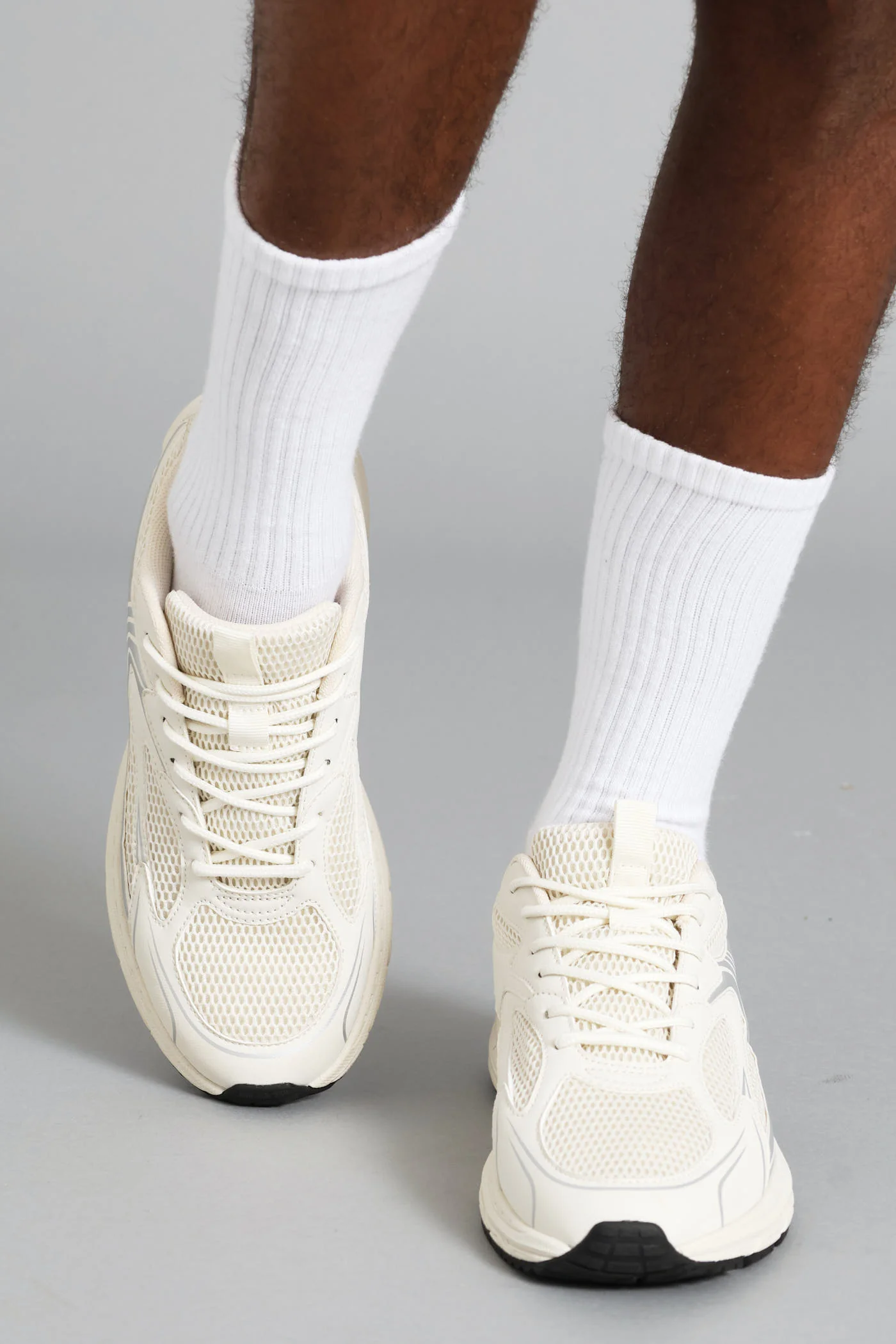 S ACTIVE Panelled Mesh PU Combo Trainer - Stone - Image 3