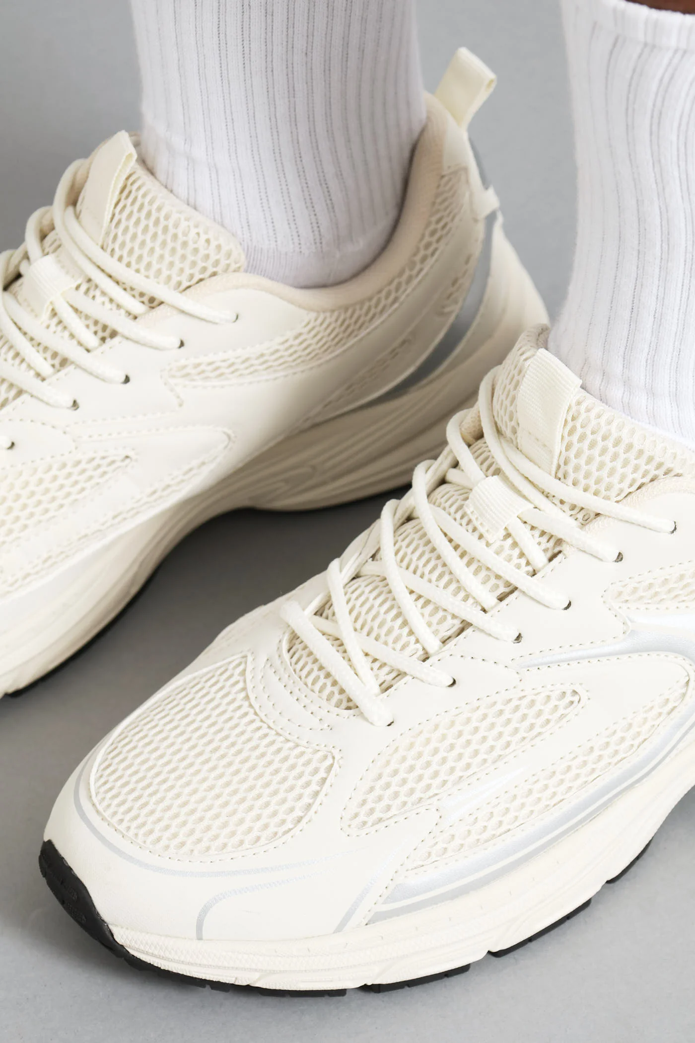 S ACTIVE Panelled Mesh PU Combo Trainer - Stone - Image 5