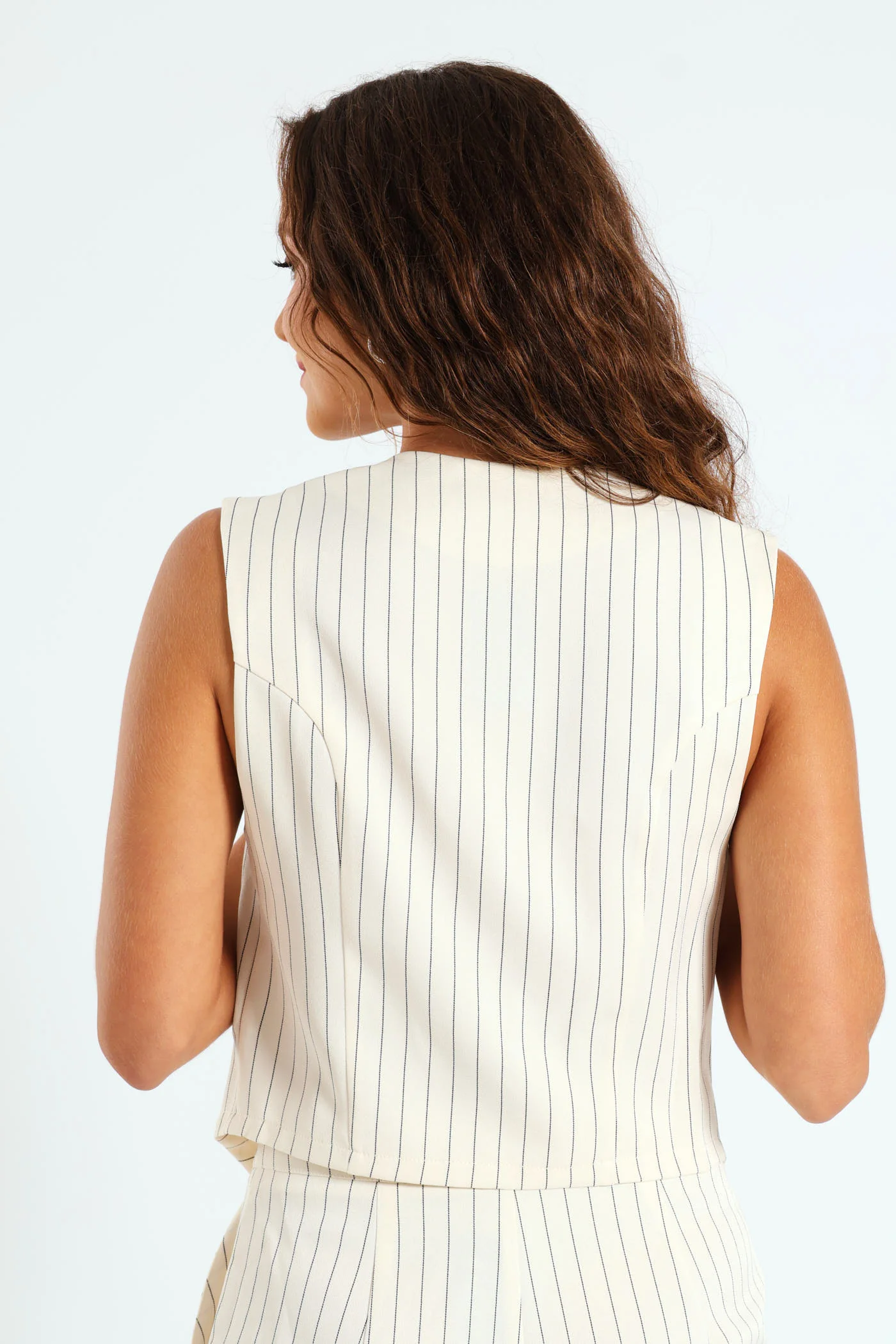 Panelled Pin Stripe Waistcoat - Cream - Image 3
