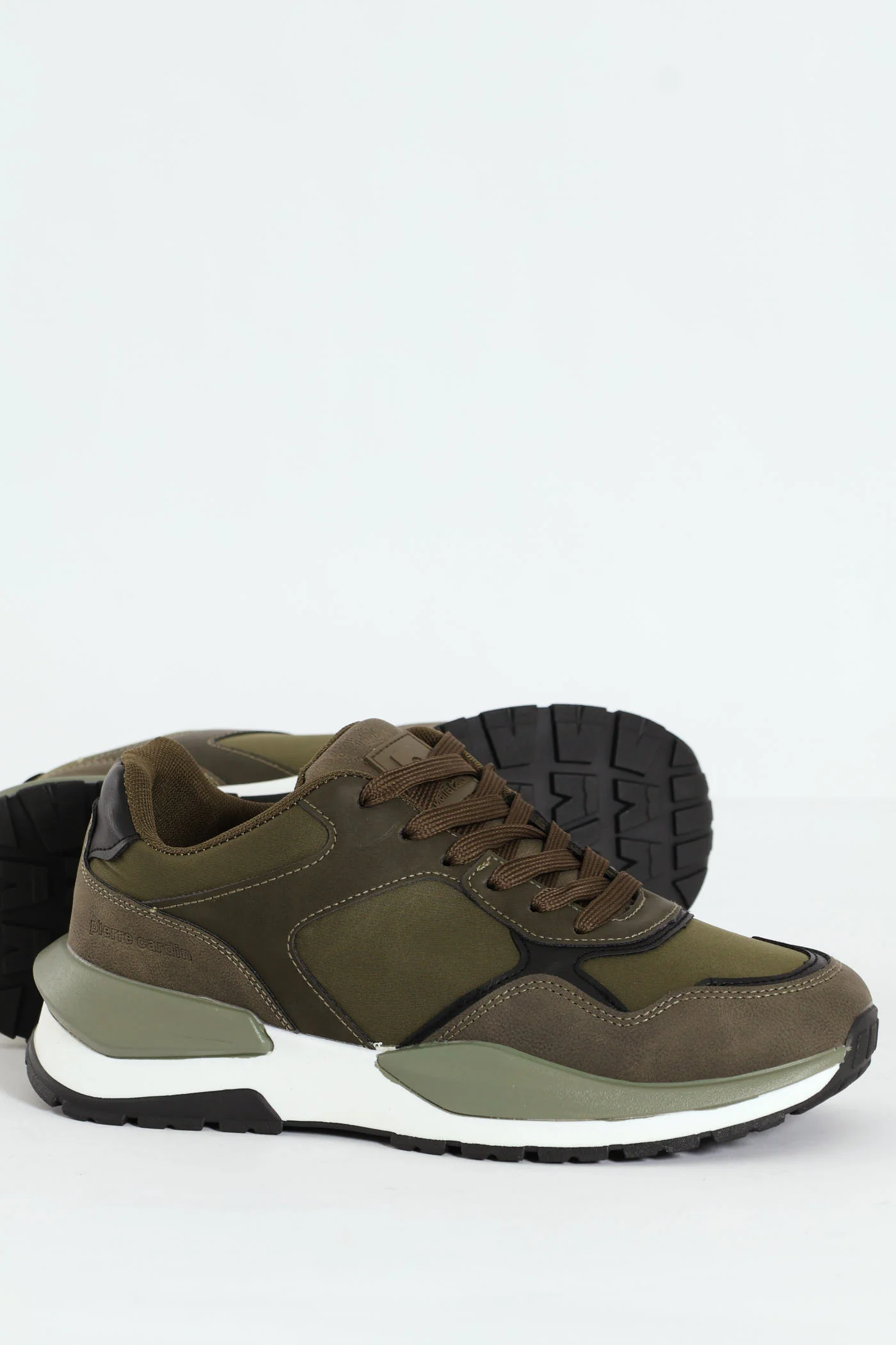 Panelled Retro Look Sneakers - Olive - Image 2