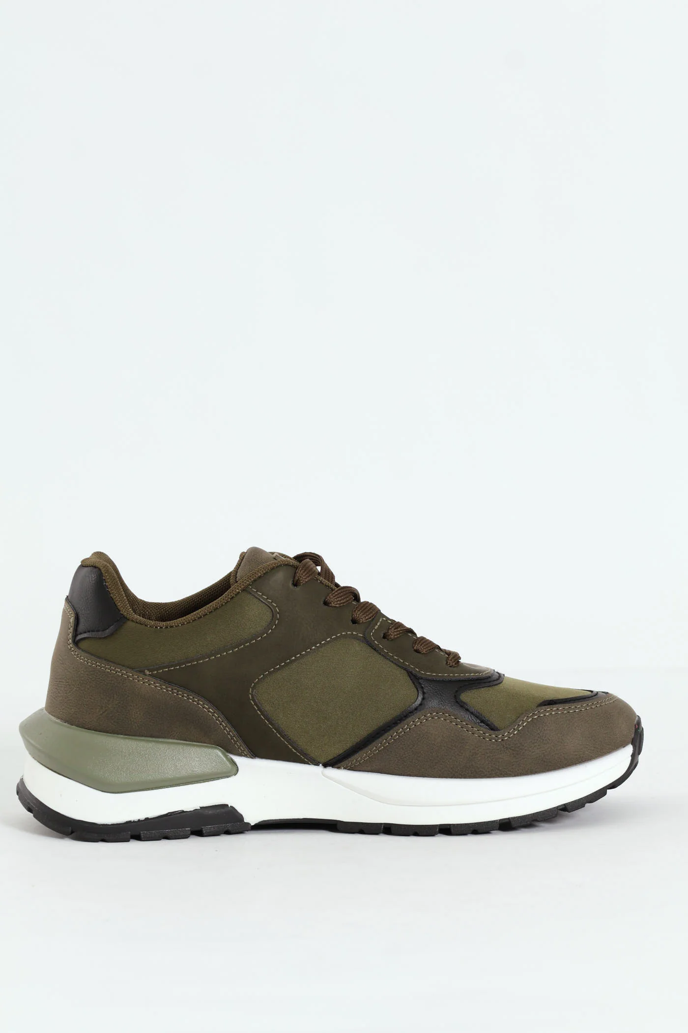 Panelled Retro Look Sneakers - Olive - Image 4