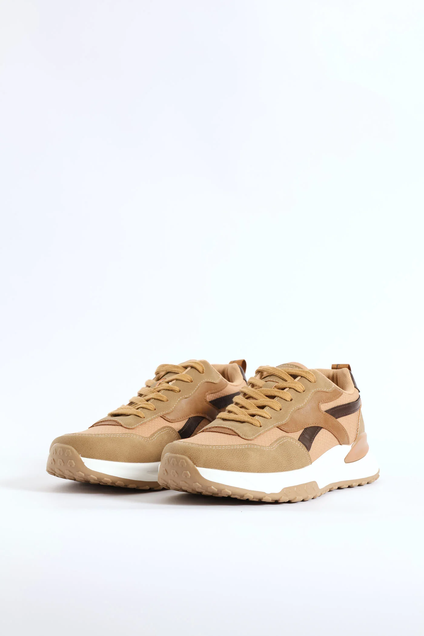 Panelled Retro Sneaker - Beige - Image 4