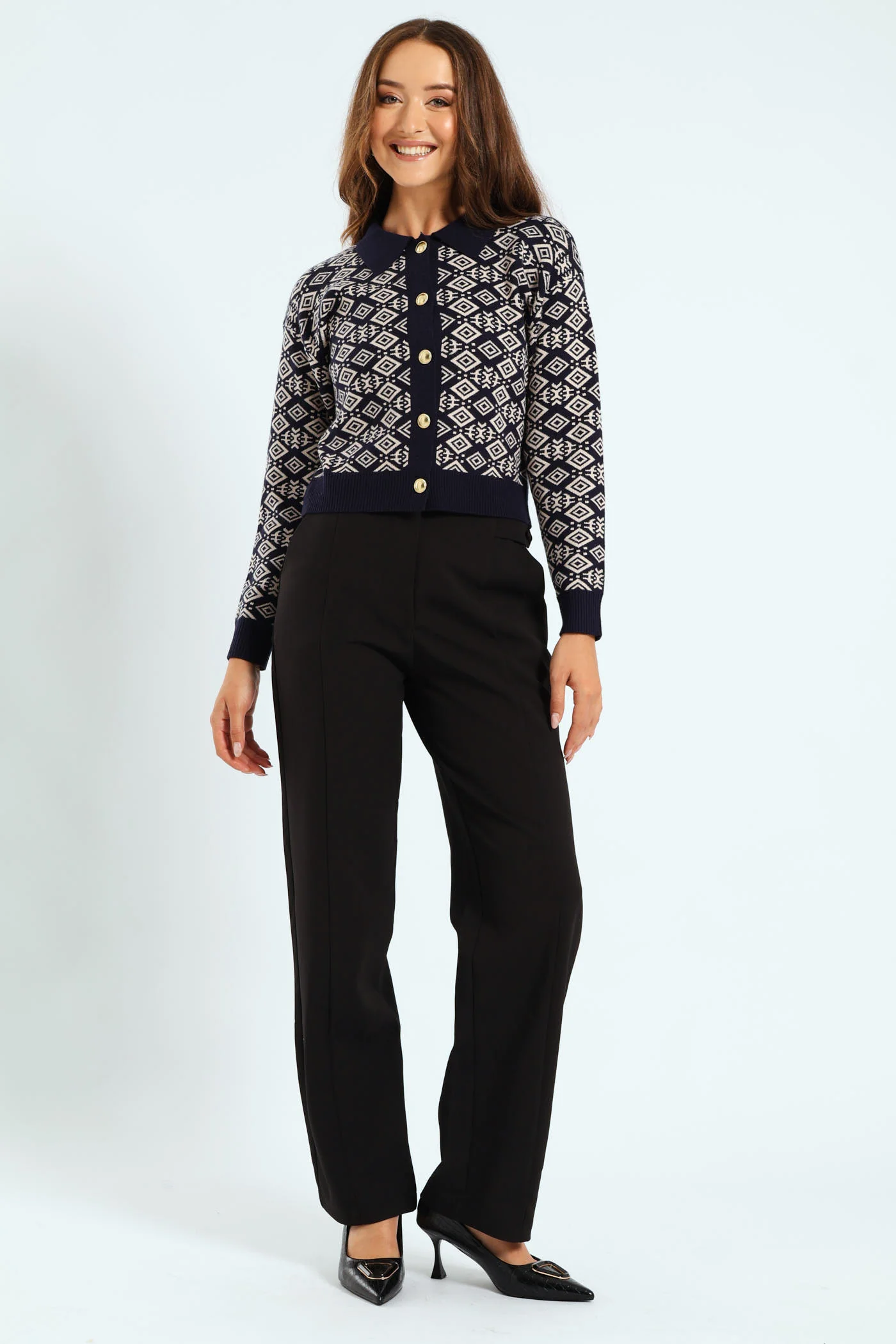Panelled Tab Detail Straight Leg Pant - Black - Image 2