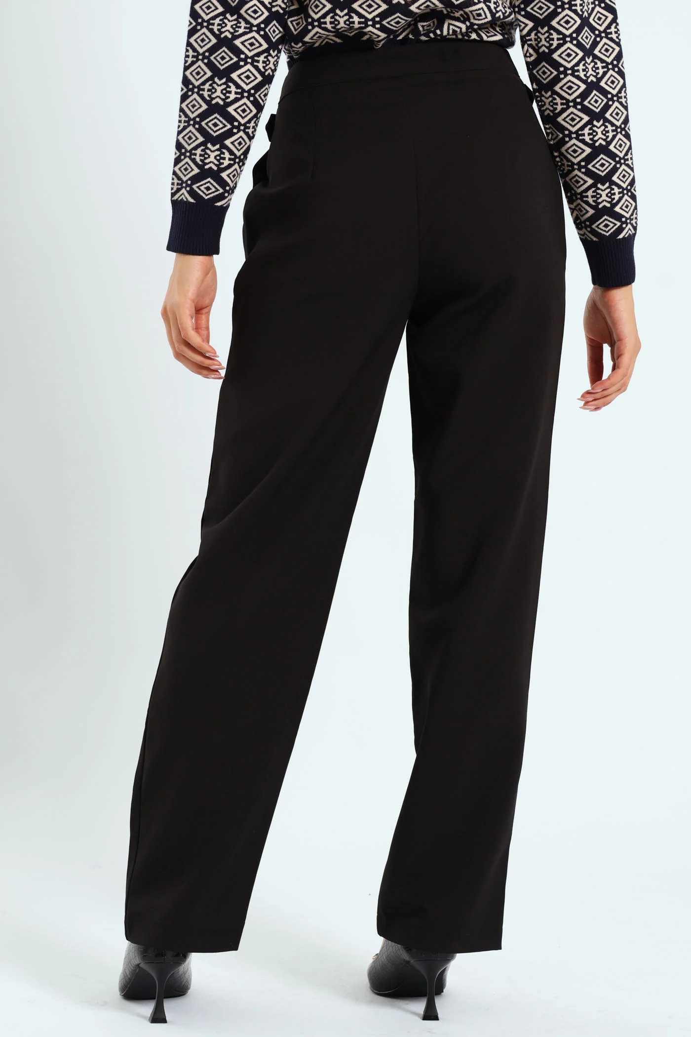 Panelled Tab Detail Straight Leg Pant - Black - Image 5