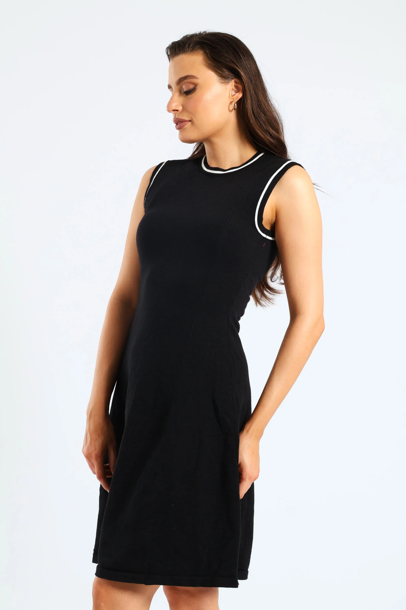 Panelled Tipped Skater Knitwear Dress - Black - Image 2