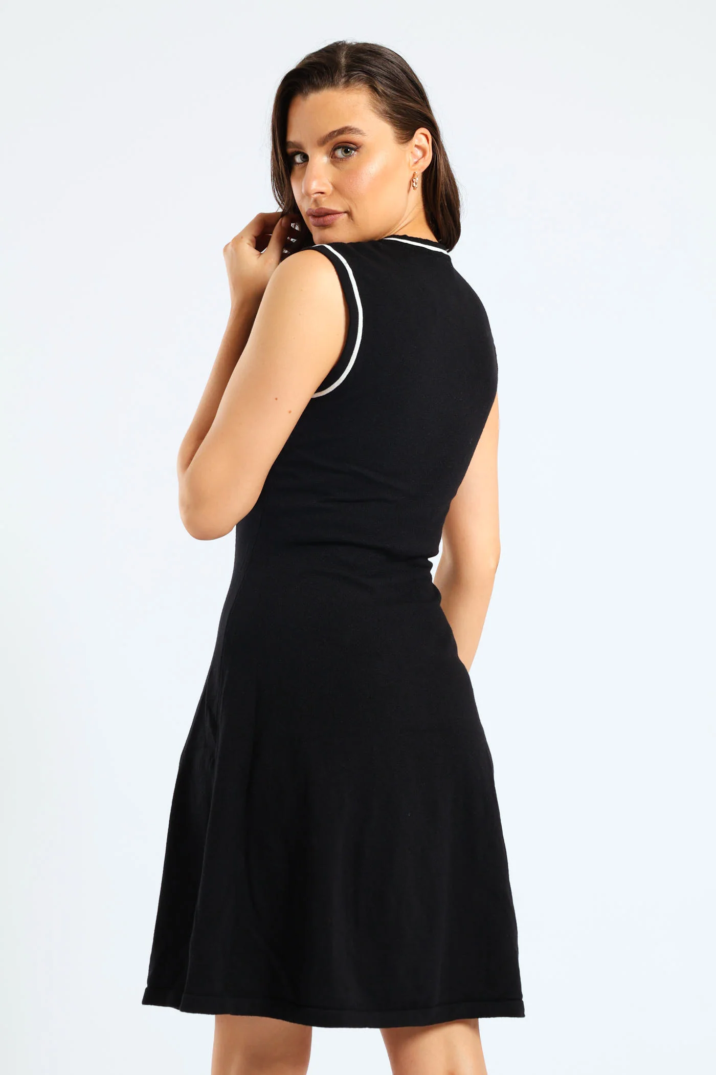Panelled Tipped Skater Knitwear Dress - Black - Image 3