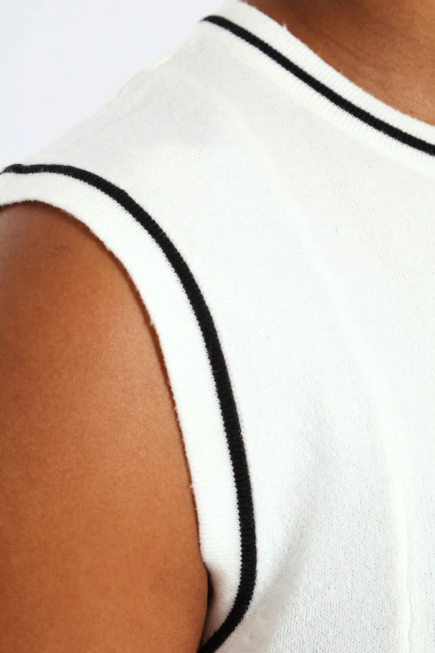 Panelled Tipped Skater Knitwear Dress - Cream - Image 5