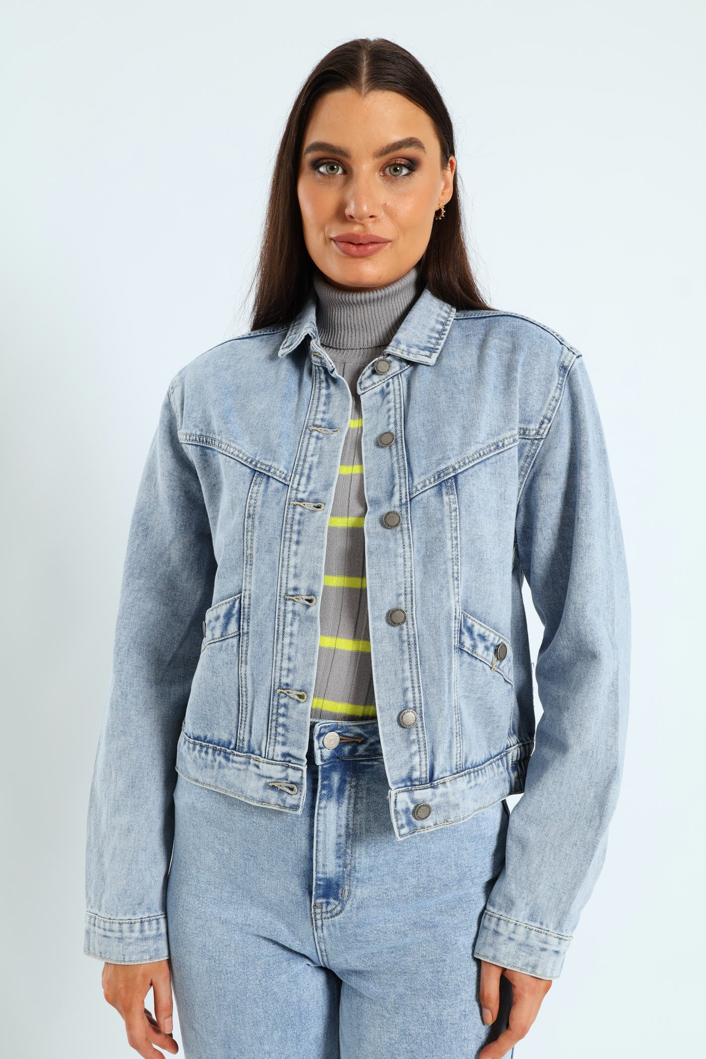 Panelled Denim Bomber Jacket - Light Wash - Image 2