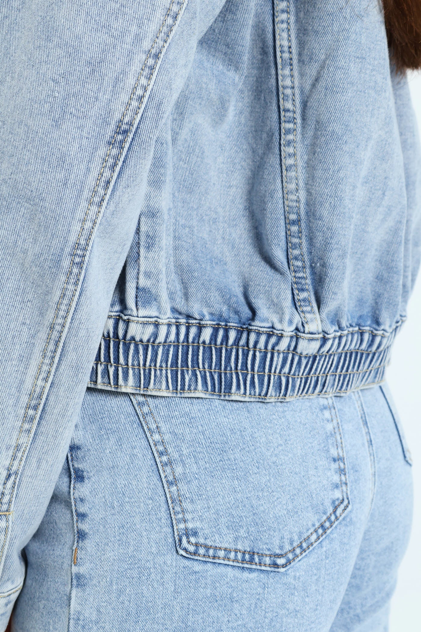 Panelled Denim Bomber Jacket - Light Wash - Image 4
