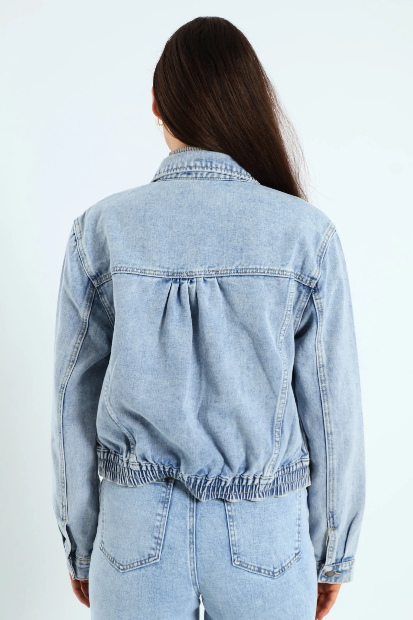 Panelled Denim Bomber Jacket - Light Wash - Image 5
