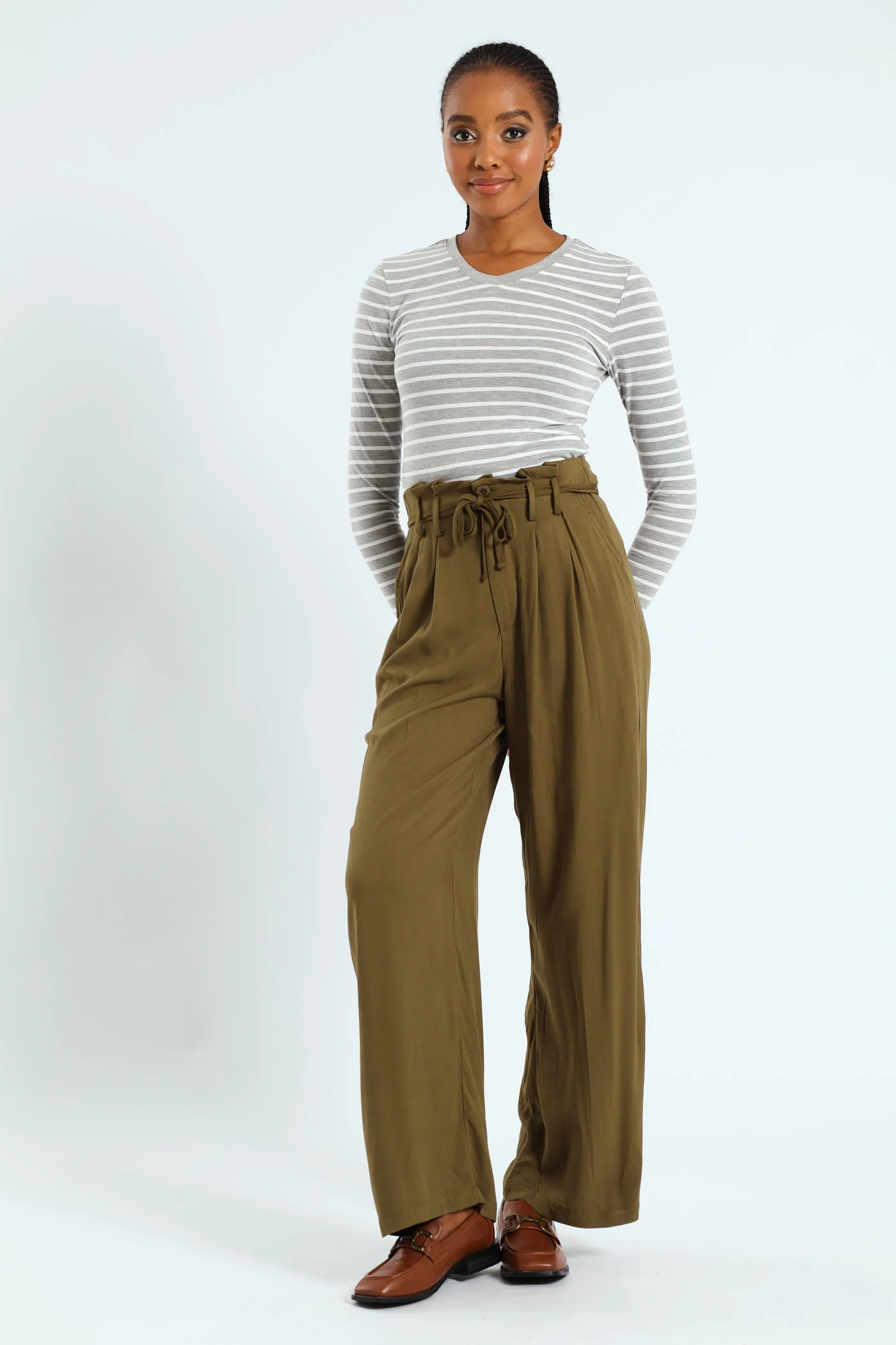 Paperbag Self Belt Wideleg Pant - Fatigue - Image 2
