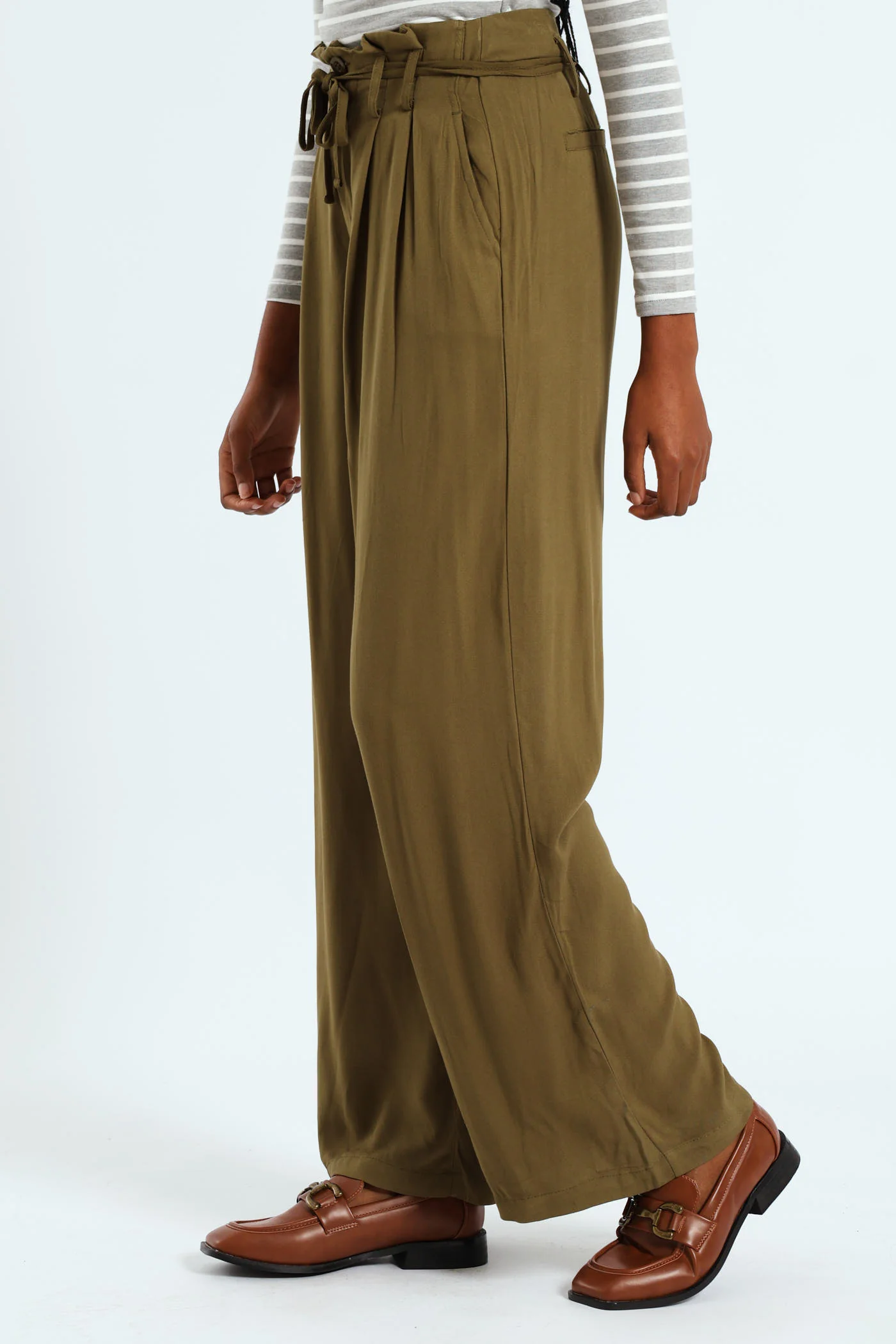 Paperbag Self Belt Wideleg Pant - Fatigue - Image 3