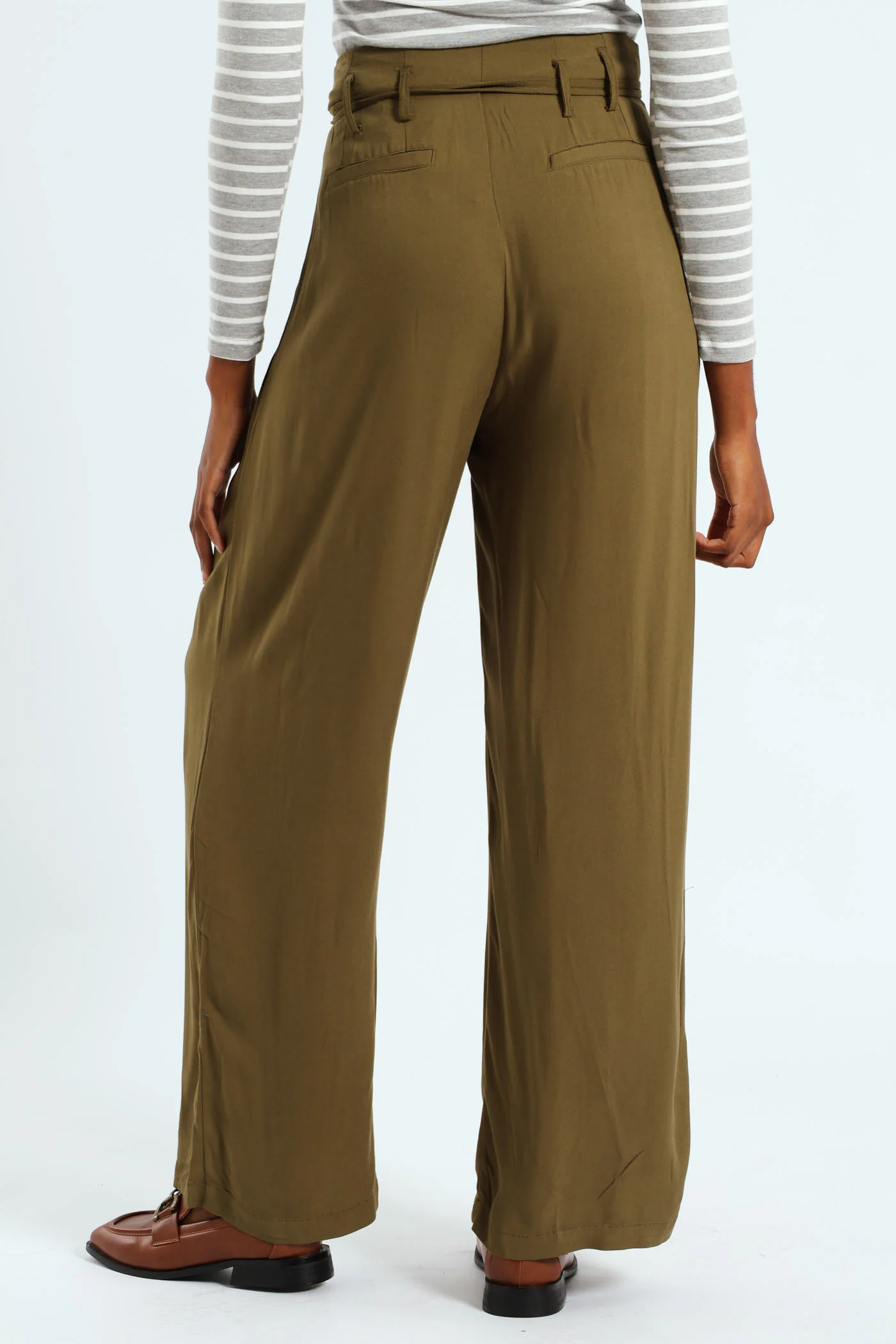 Paperbag Self Belt Wideleg Pant - Fatigue - Image 4