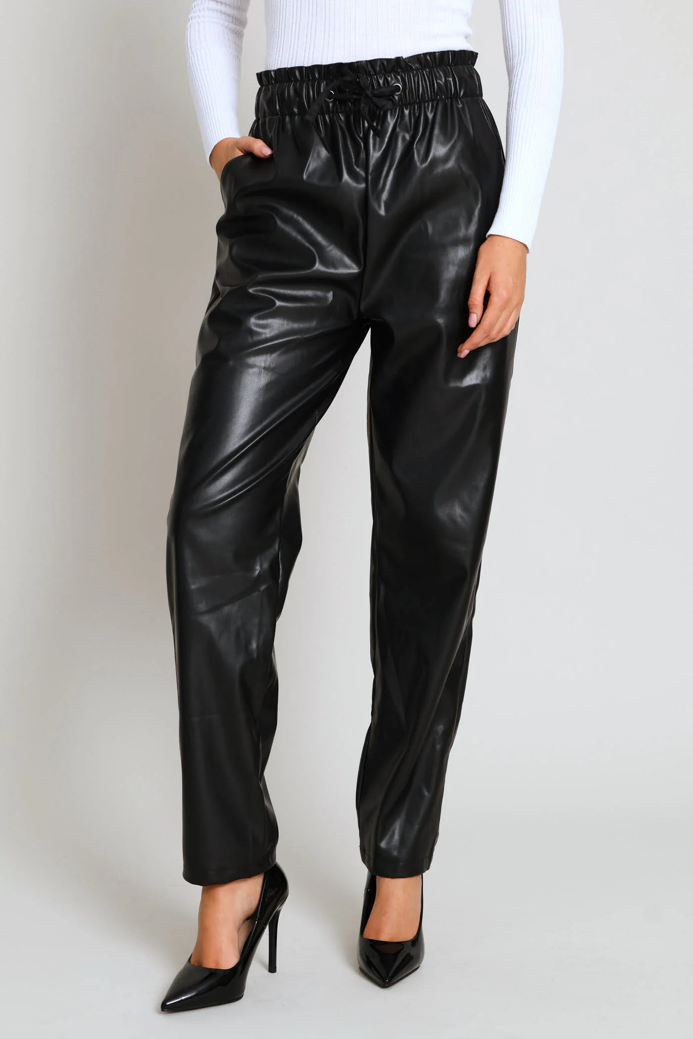 Paperbag Straight Leg Pant - Black - Image 2