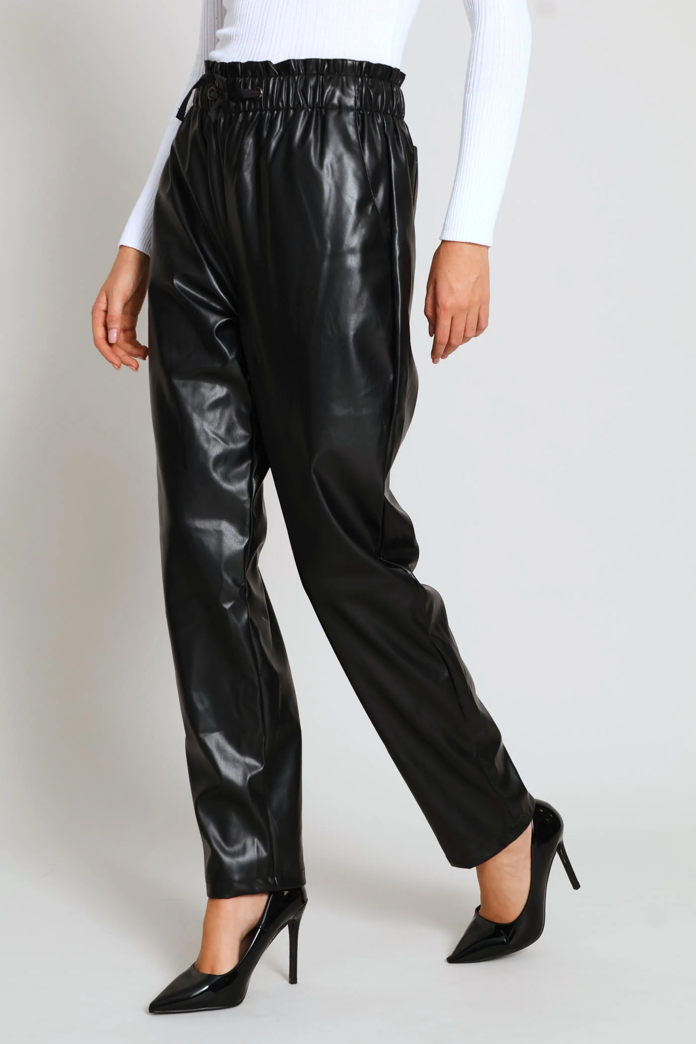 Paperbag Straight Leg Pant - Black - Image 3