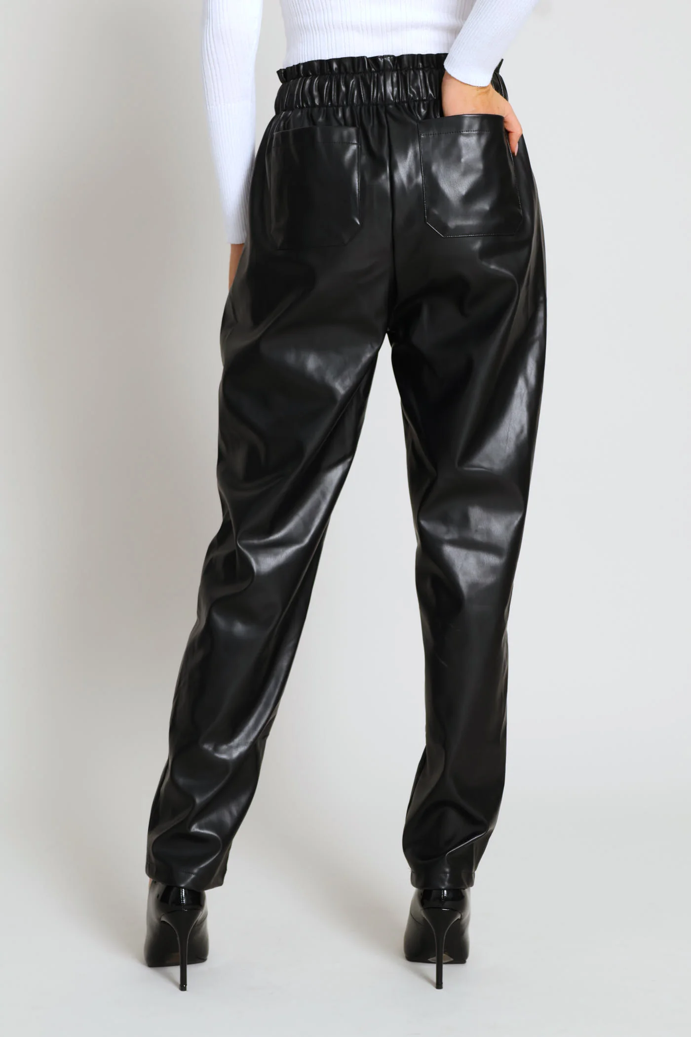 Paperbag Straight Leg Pant - Black - Image 4