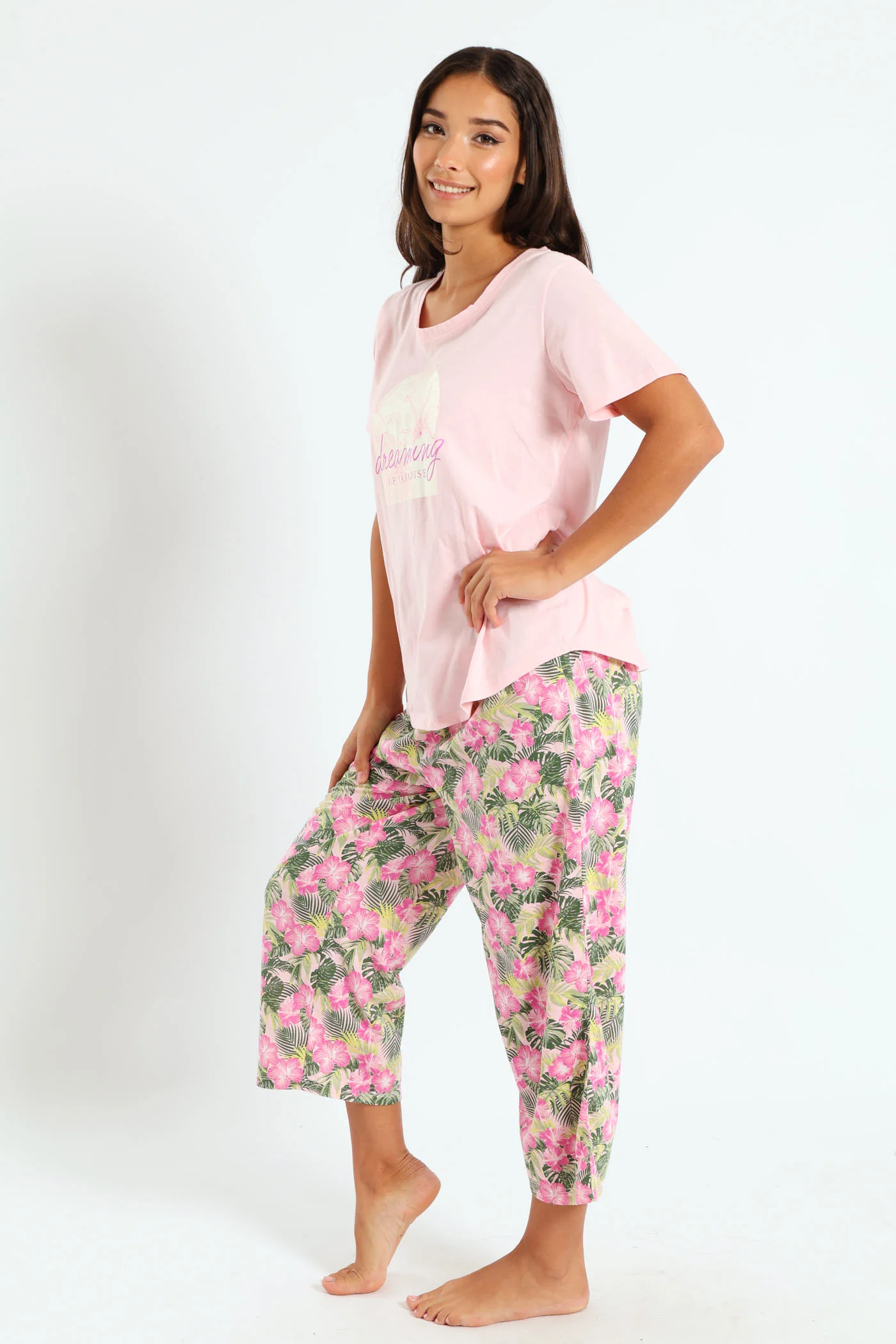Paradise Tee & Capri Knit Set - Pink - Image 3