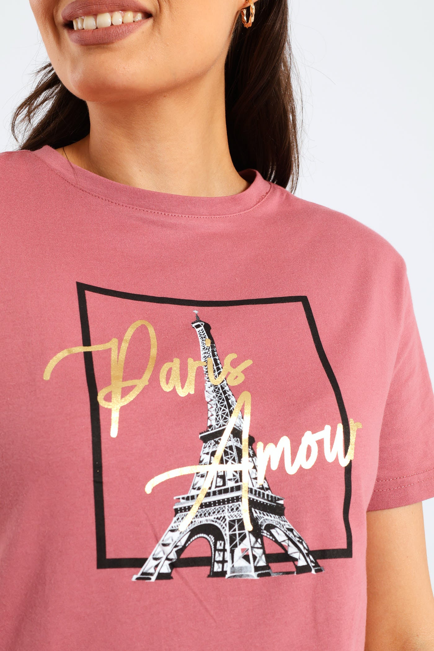 Paris Amour Eiffel Tower Frame Foil Regular Tee - Deco Rose - Image 4