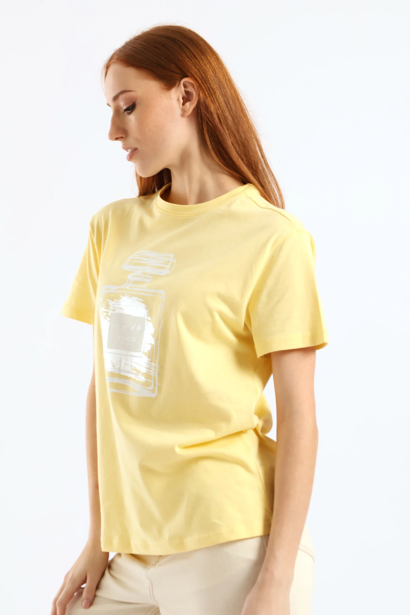 Paris Perfume Bottle Foil Tee - Pastel Yellow - Image 3