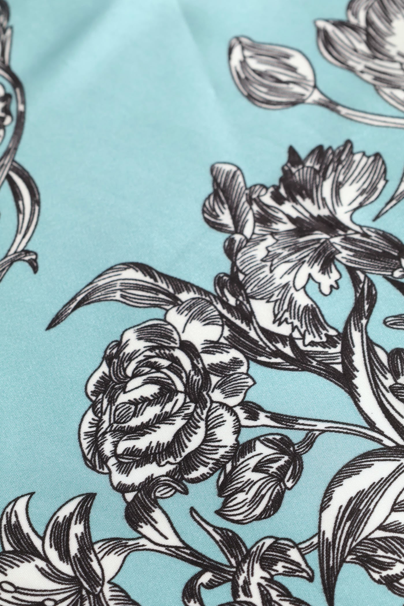 Pastel Floral Border Print Satin Feel Scarf - Light Blue - Image 3