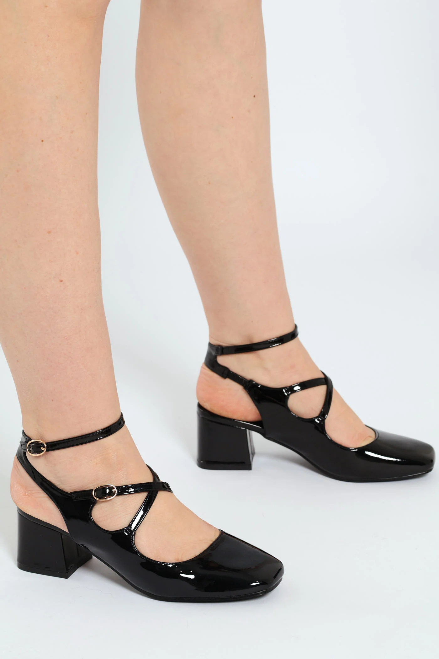 Patent Multi Strap Heeled Mary Jane - Black - Image 4