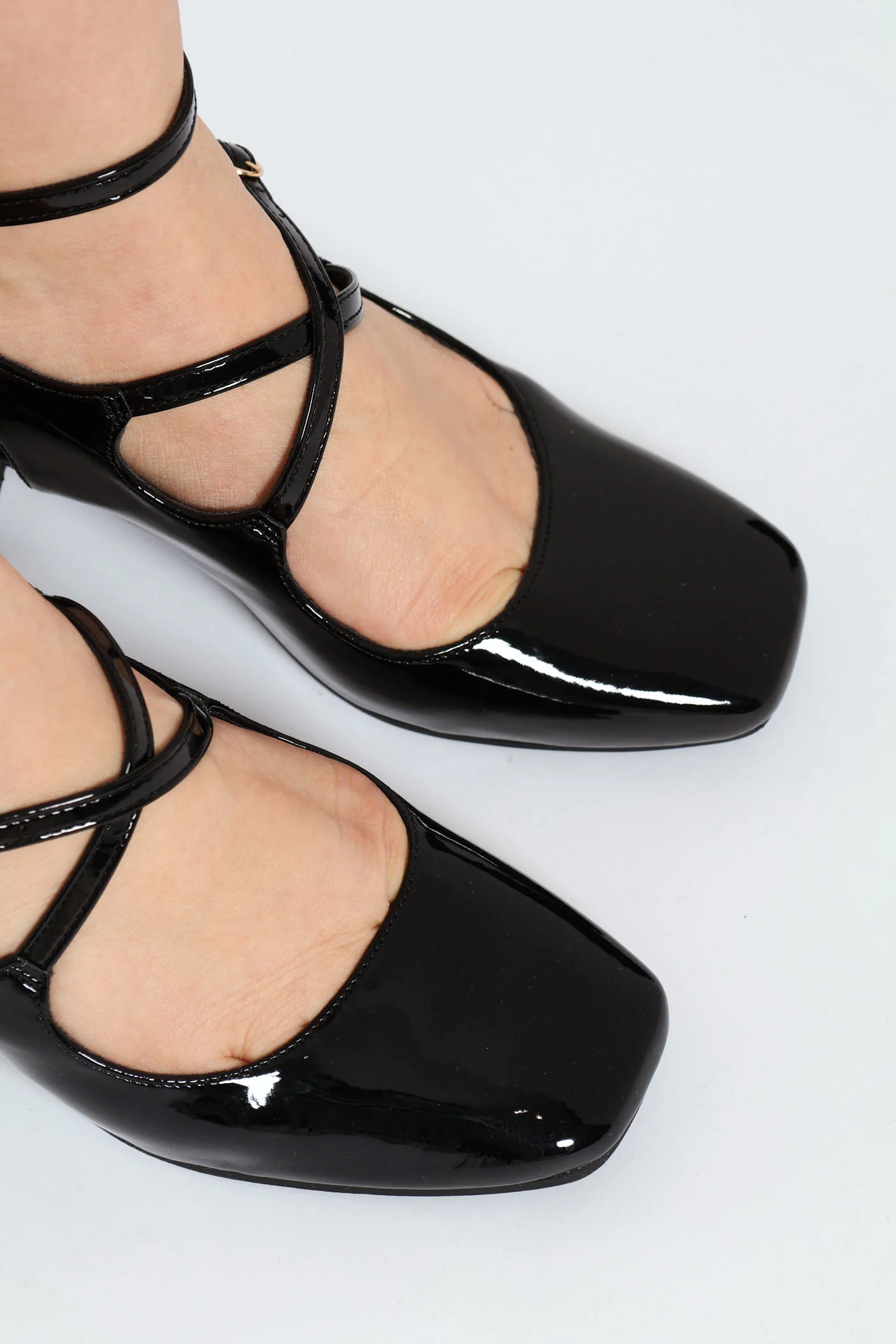 Patent Multi Strap Heeled Mary Jane - Black - Image 5