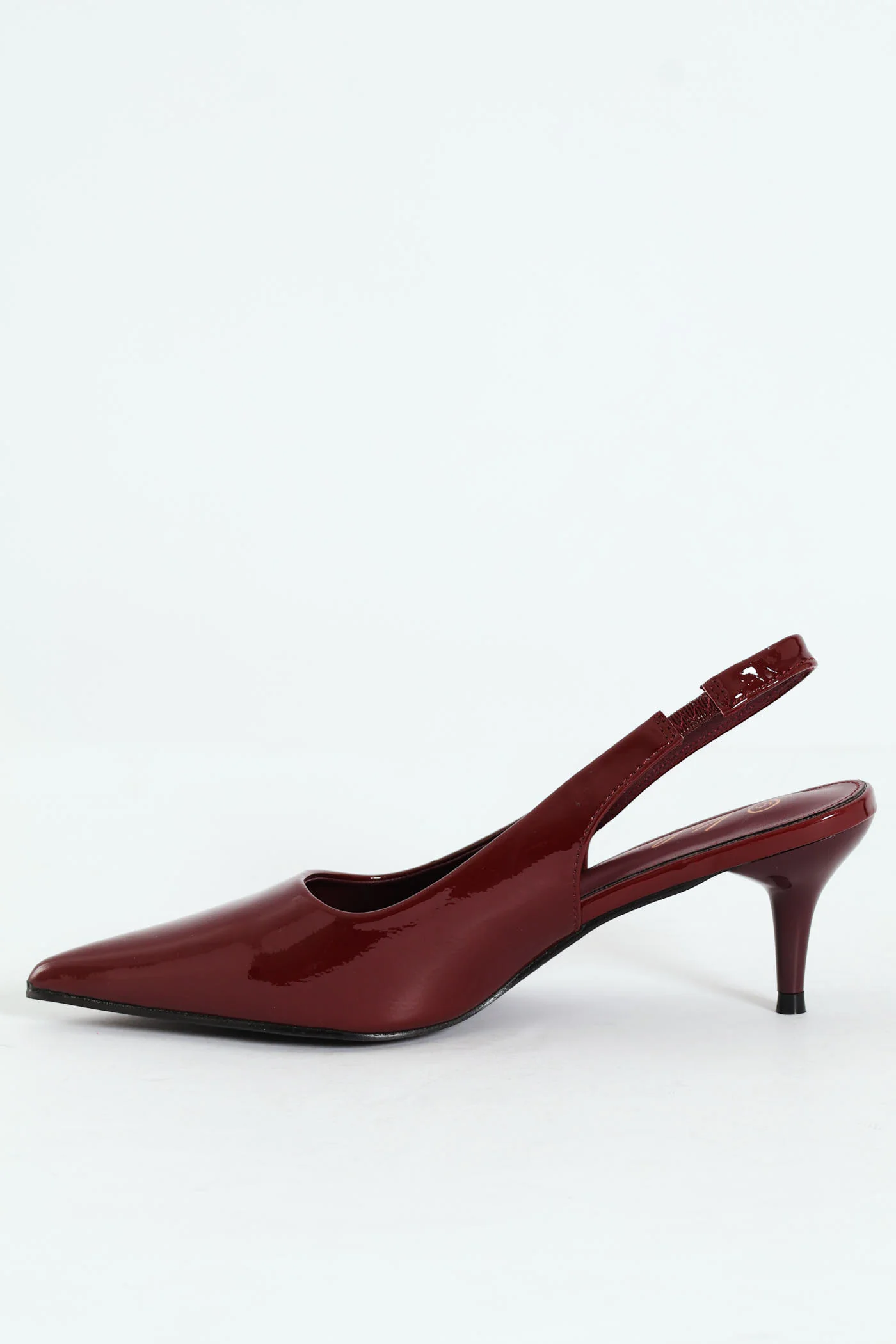 Patent Sling Back Kitten Heel - Burgundy - Image 3