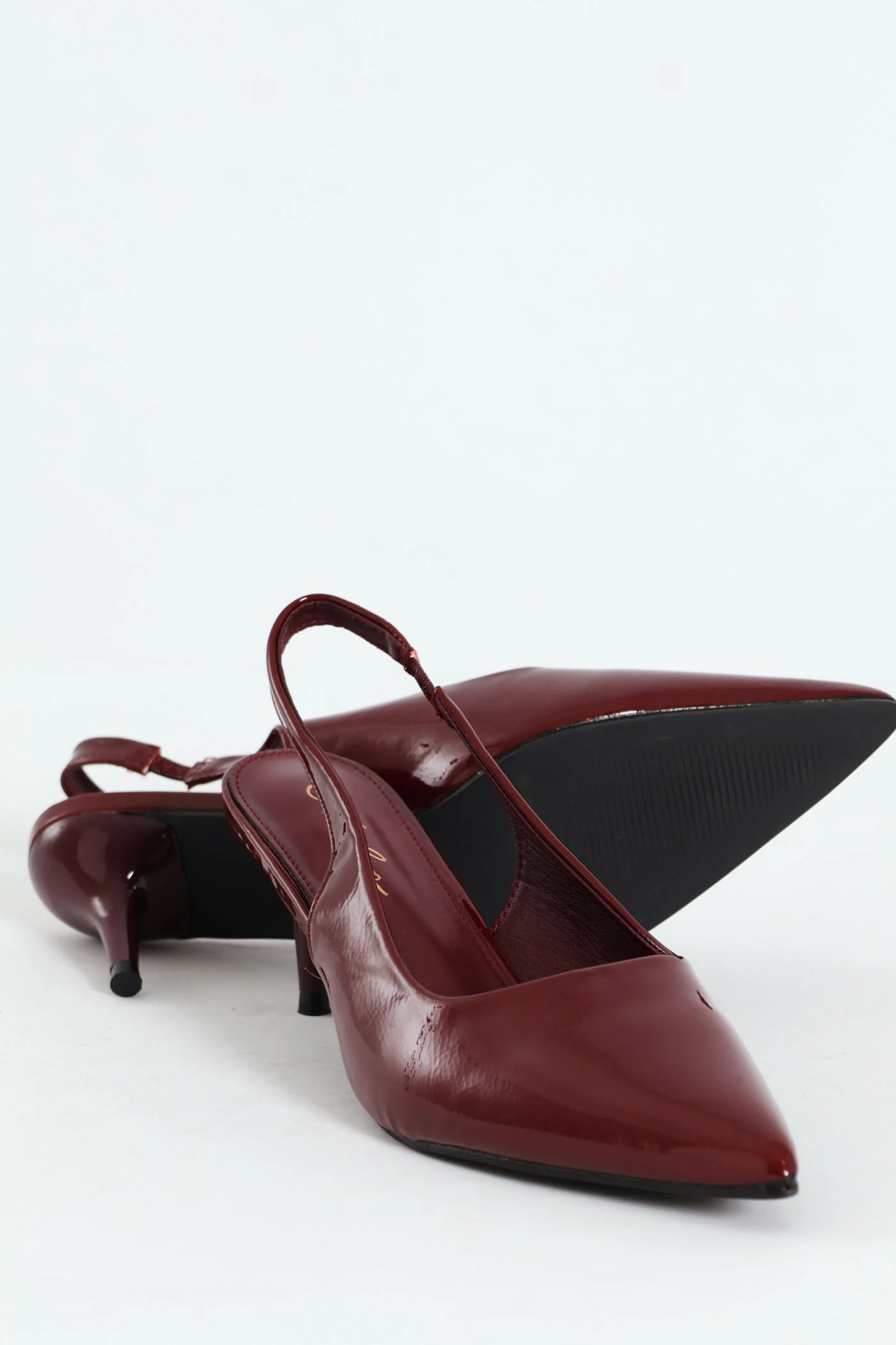 Patent Sling Back Kitten Heel - Burgundy - Image 4