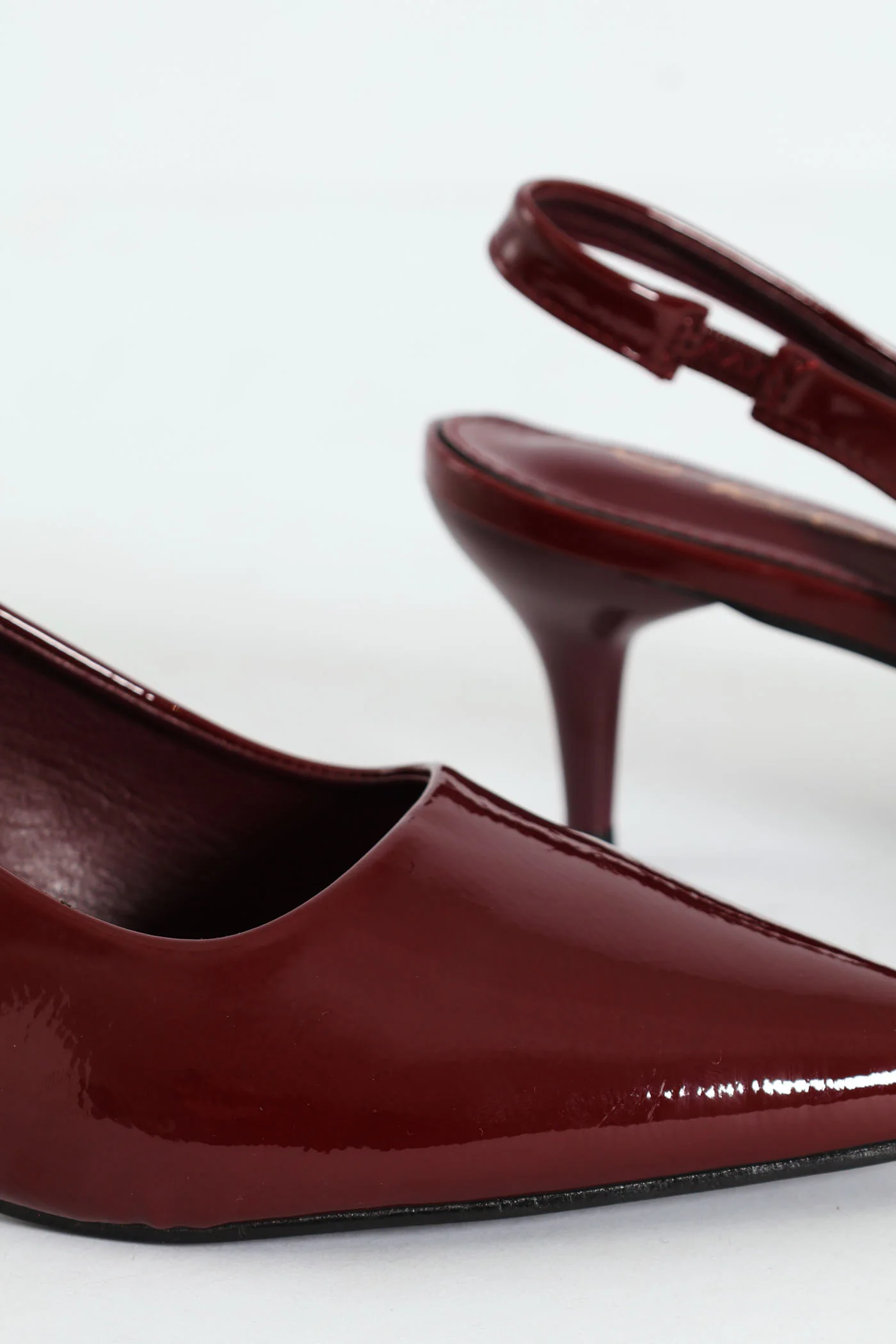 Patent Sling Back Kitten Heel - Burgundy - Image 5