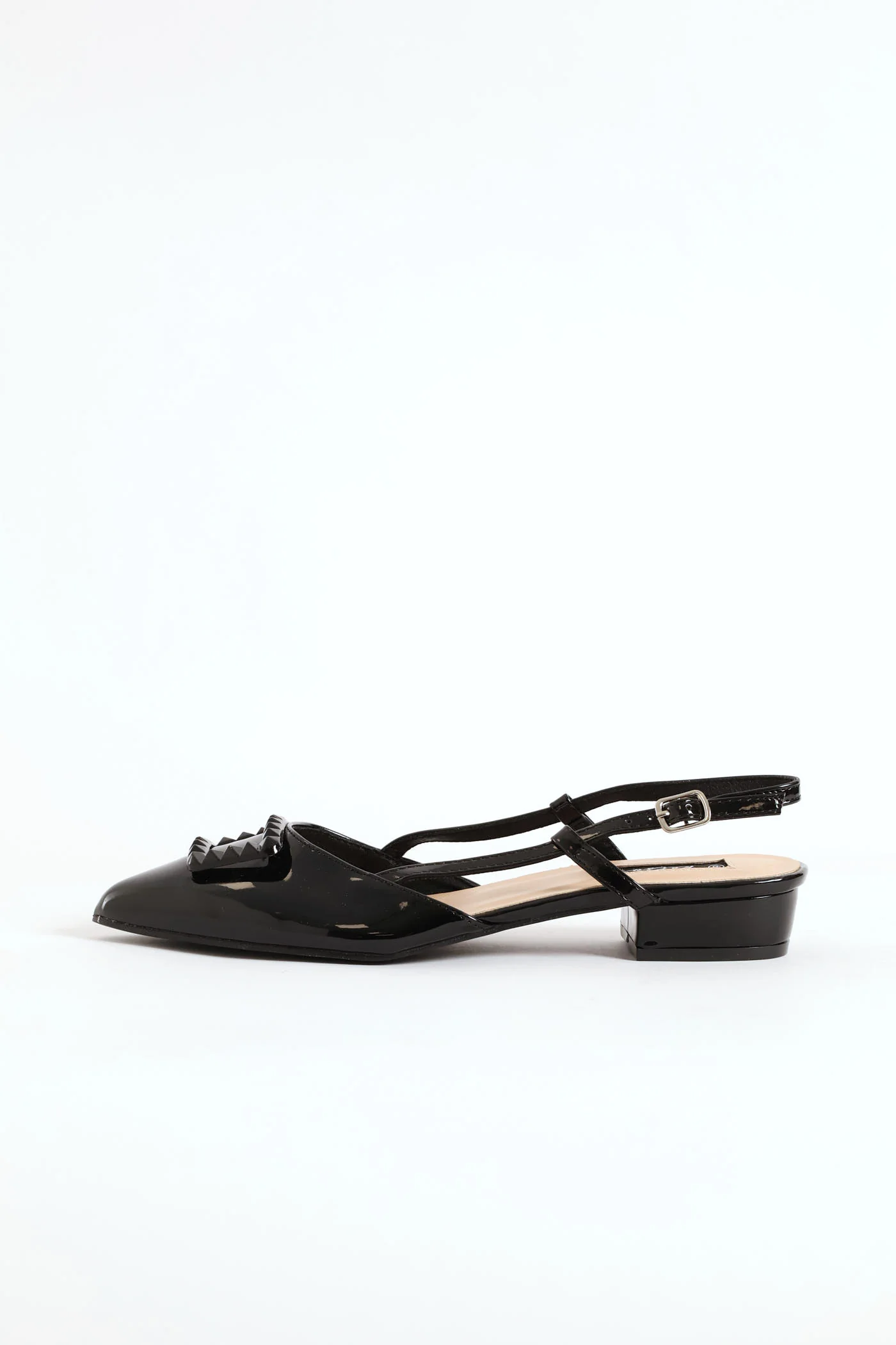 Patent Slingback Self Color Trim Mule - Black - Image 5