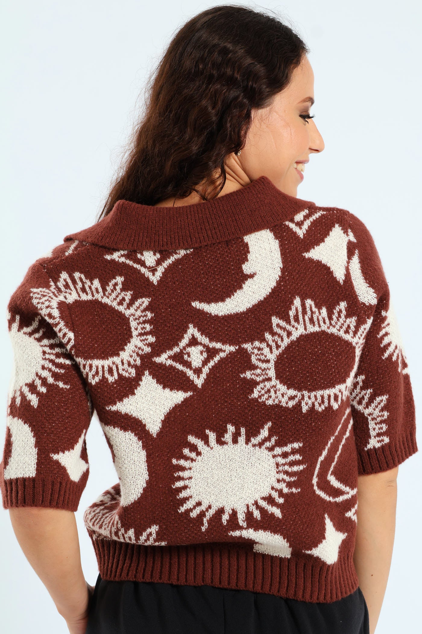Pattern Collar Knitwear - Brick - Image 5