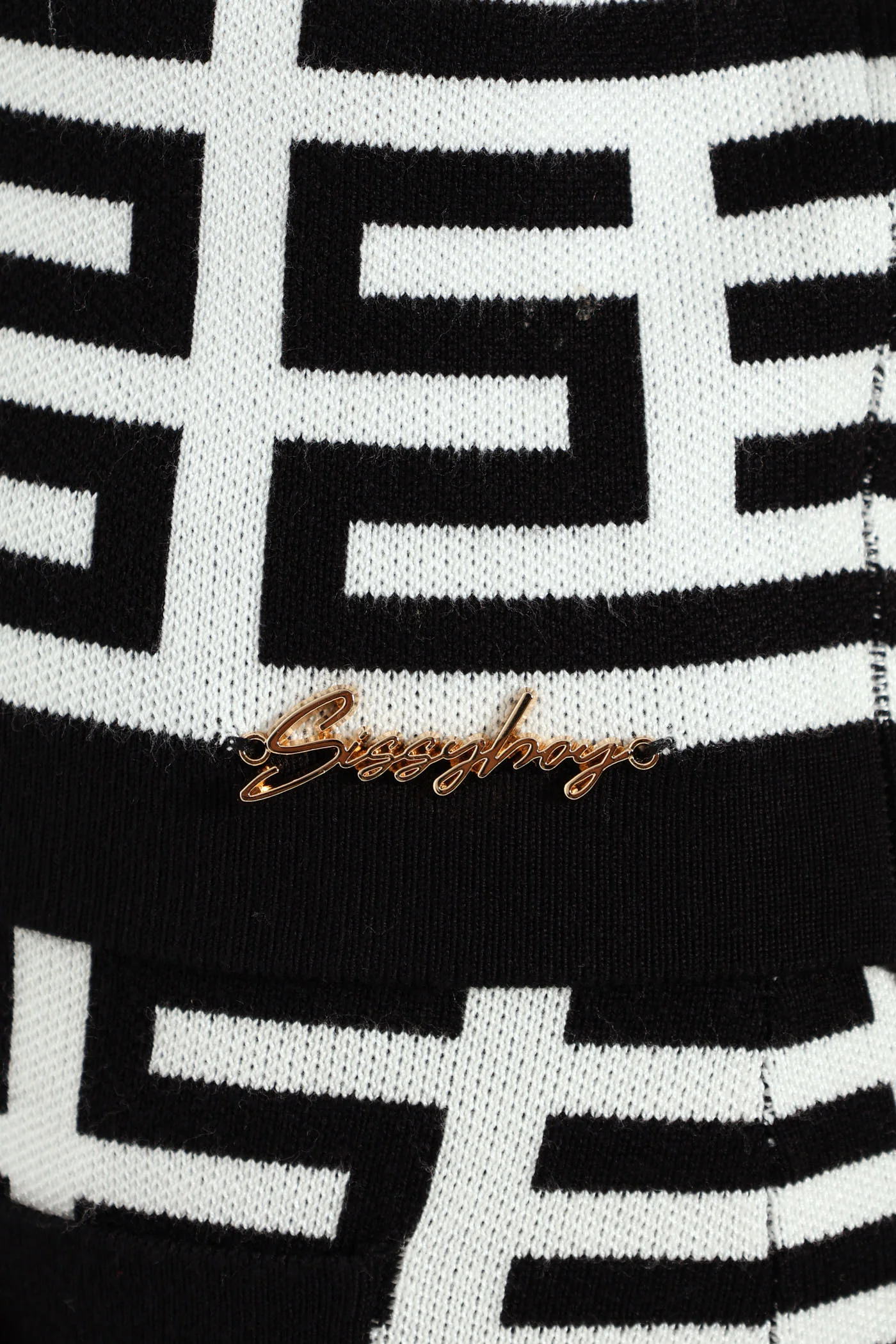 Patterned Knit Cardigan - White/Black - Image 5