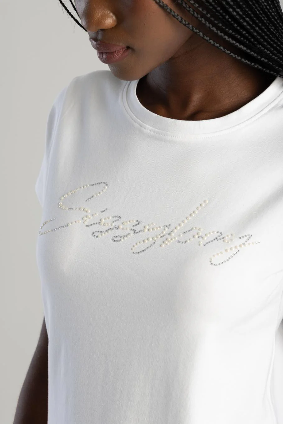 Pearl & Diamante Logo Transfer Tee - White - Image 2
