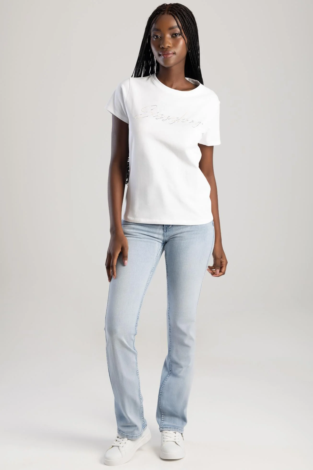 Pearl & Diamante Logo Transfer Tee - White - Image 4