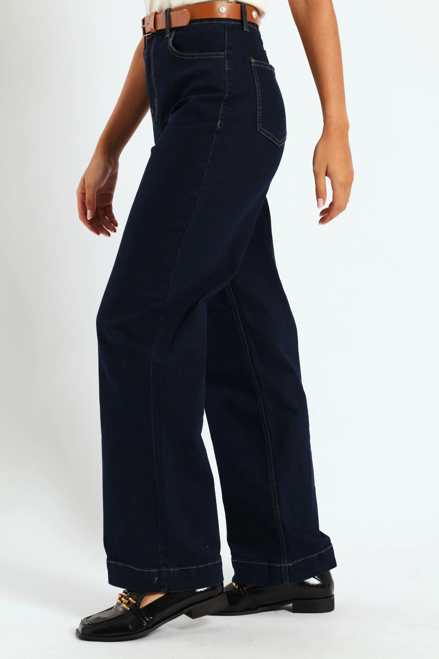 Pearl Belted Wide Leg Jean - Dark Wash Ink - Image 3