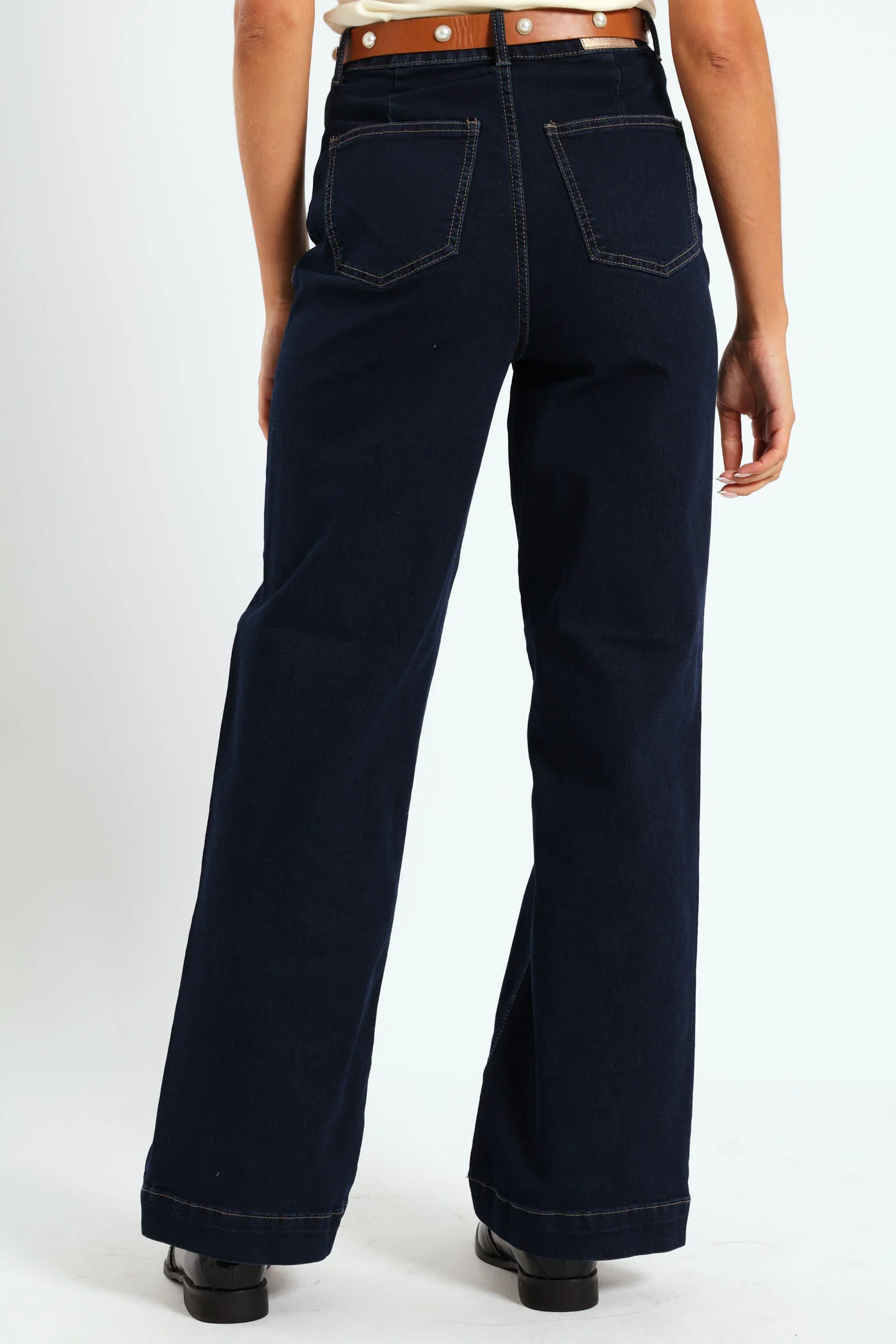 Pearl Belted Wide Leg Jean - Dark Wash Ink - Image 4