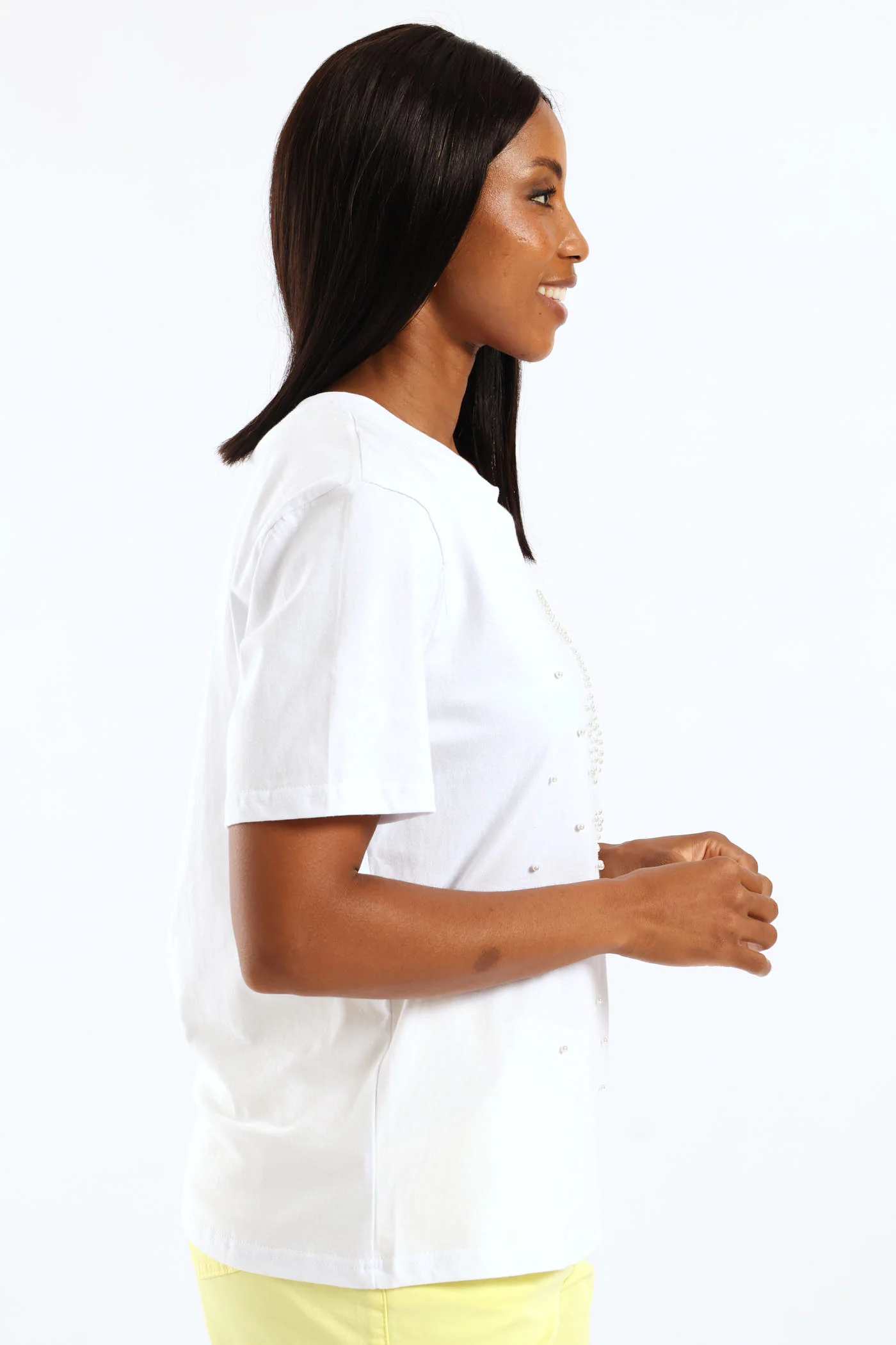 Pearl Bow Embroidered Tee - White - Image 4