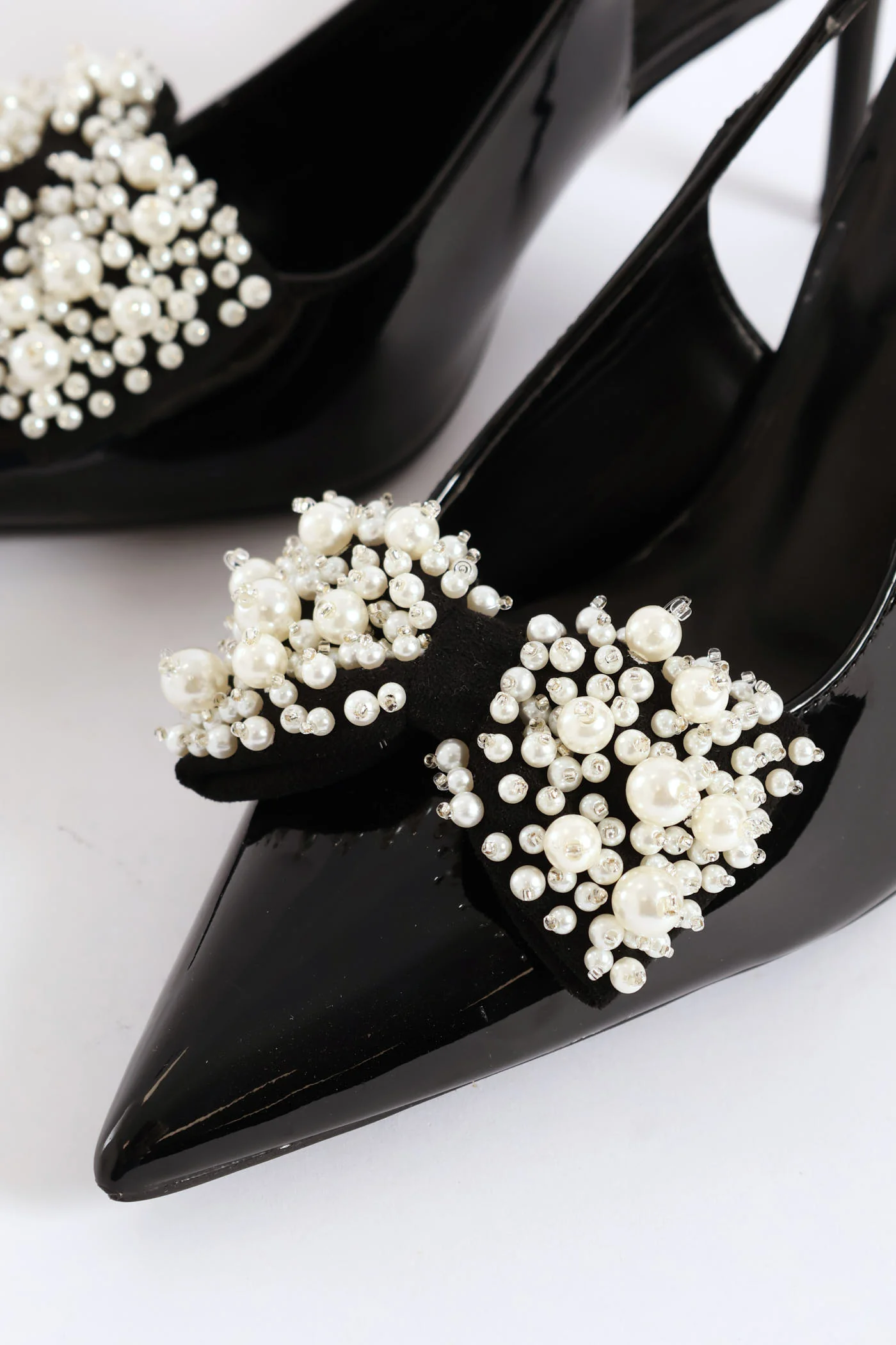 Pearl Bow Slingback Stiletto Heel - Black - Image 2