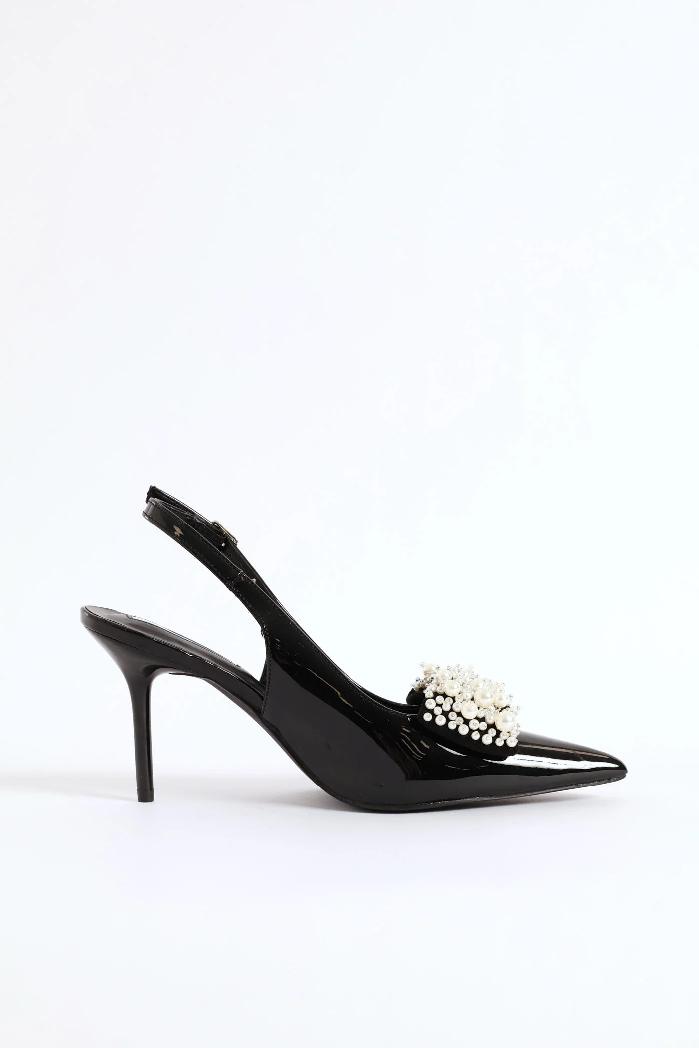 Pearl Bow Slingback Stiletto Heel - Black - Image 4